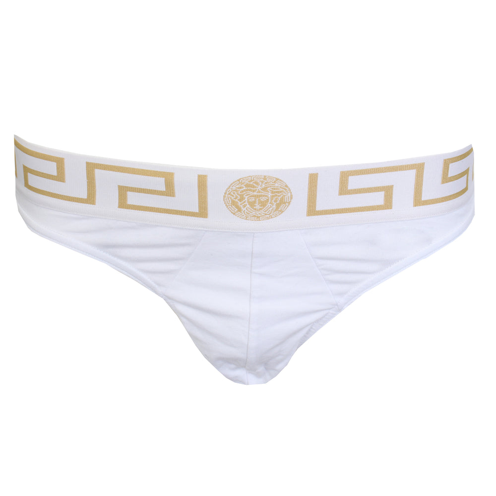 Versace Men's Greca Border Thong in white and gold – view 1 of 2
