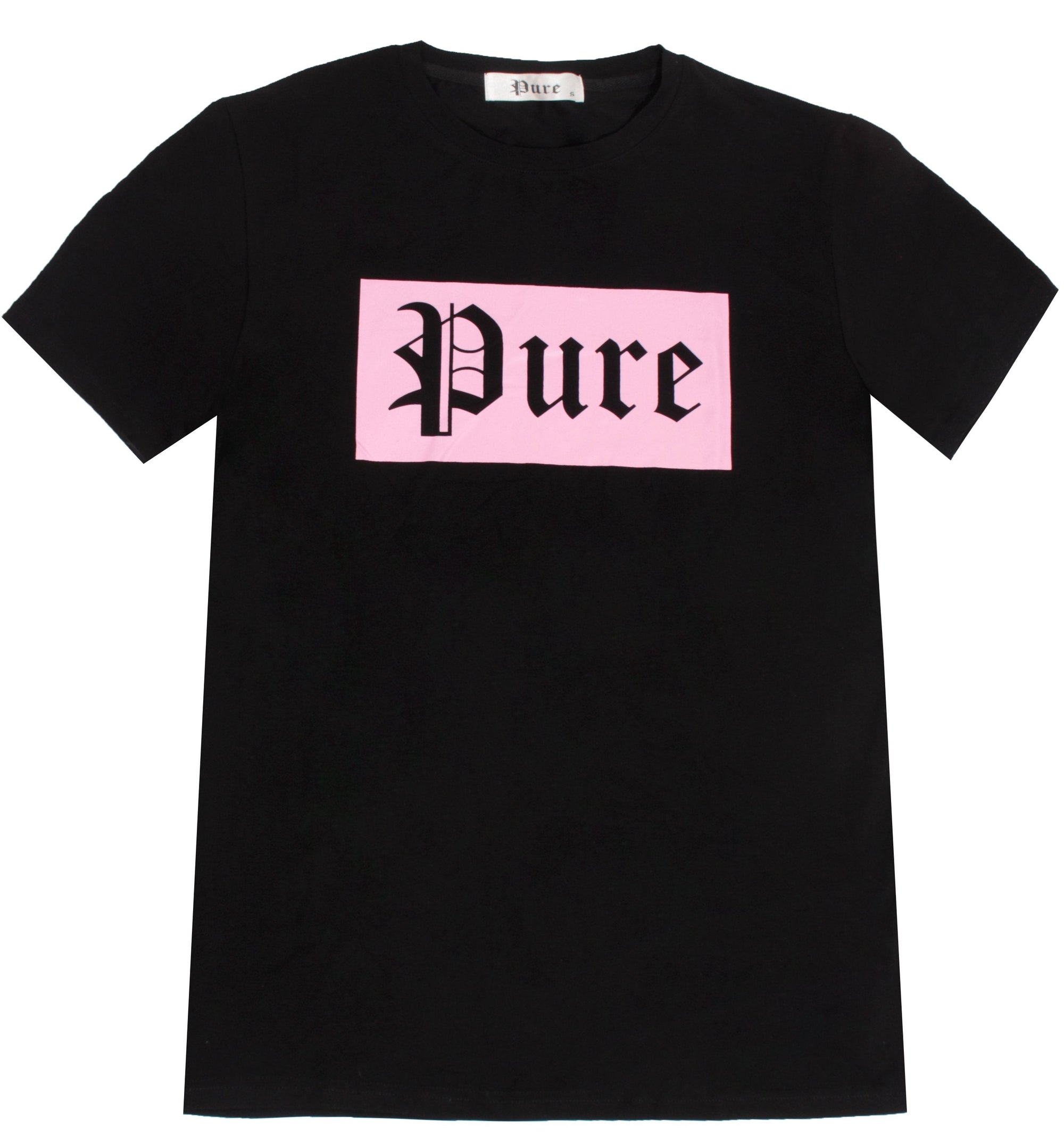 Stretch Black Tee with Pink Block Logo
