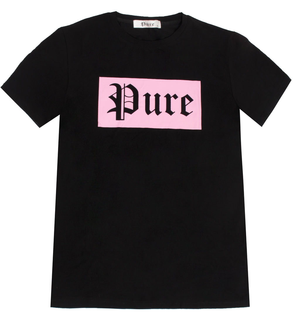 Pure Stretch Black Tee with Pink Block Logo in black/pink – view 3 of 4