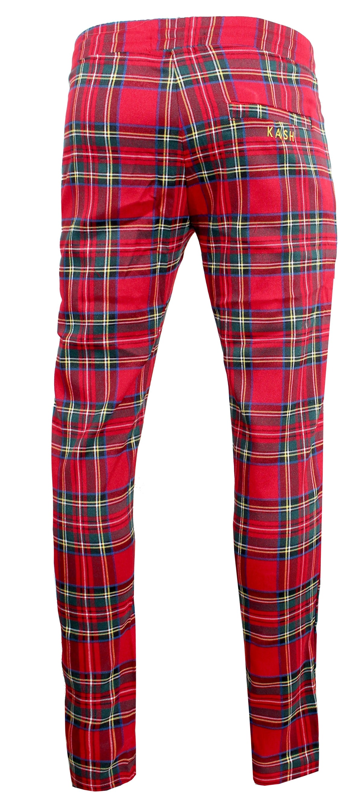 Red Plaid Track Pants with No Stripes &amp; Embroidered &#39;KASH&#39; on Thigh