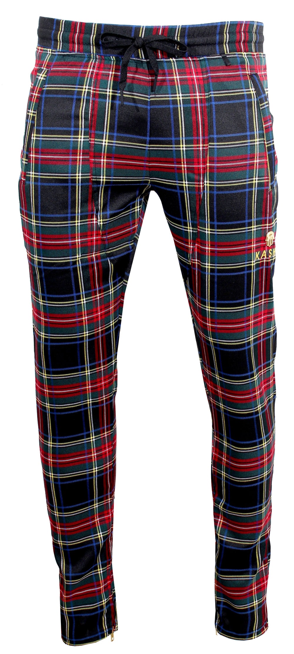 Kash Plaid Track Pants with Embroidered KASH in red/navy/green plaid – view 1 of 8