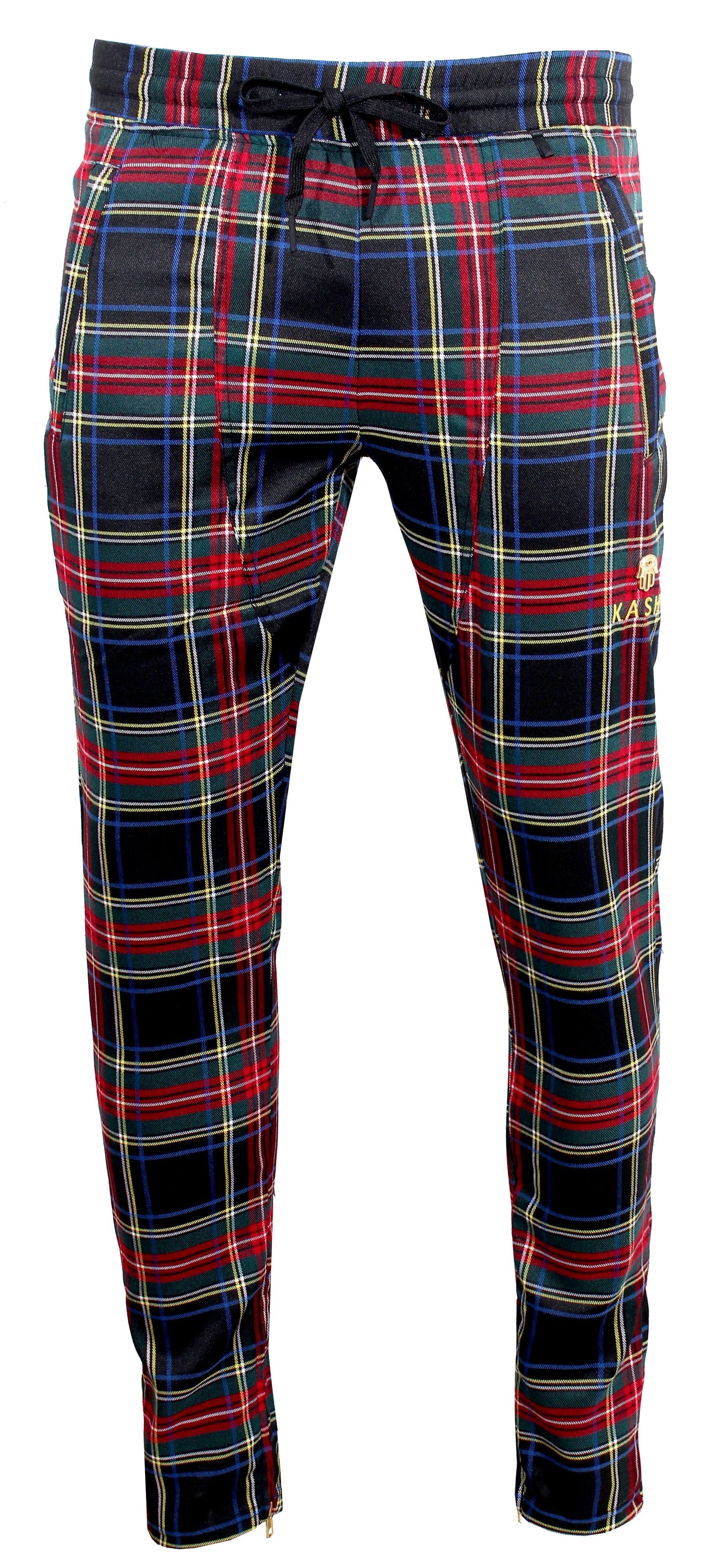 Kash Plaid Track Pants with Embroidered KASH in red/navy/green plaid – view 1 of 8