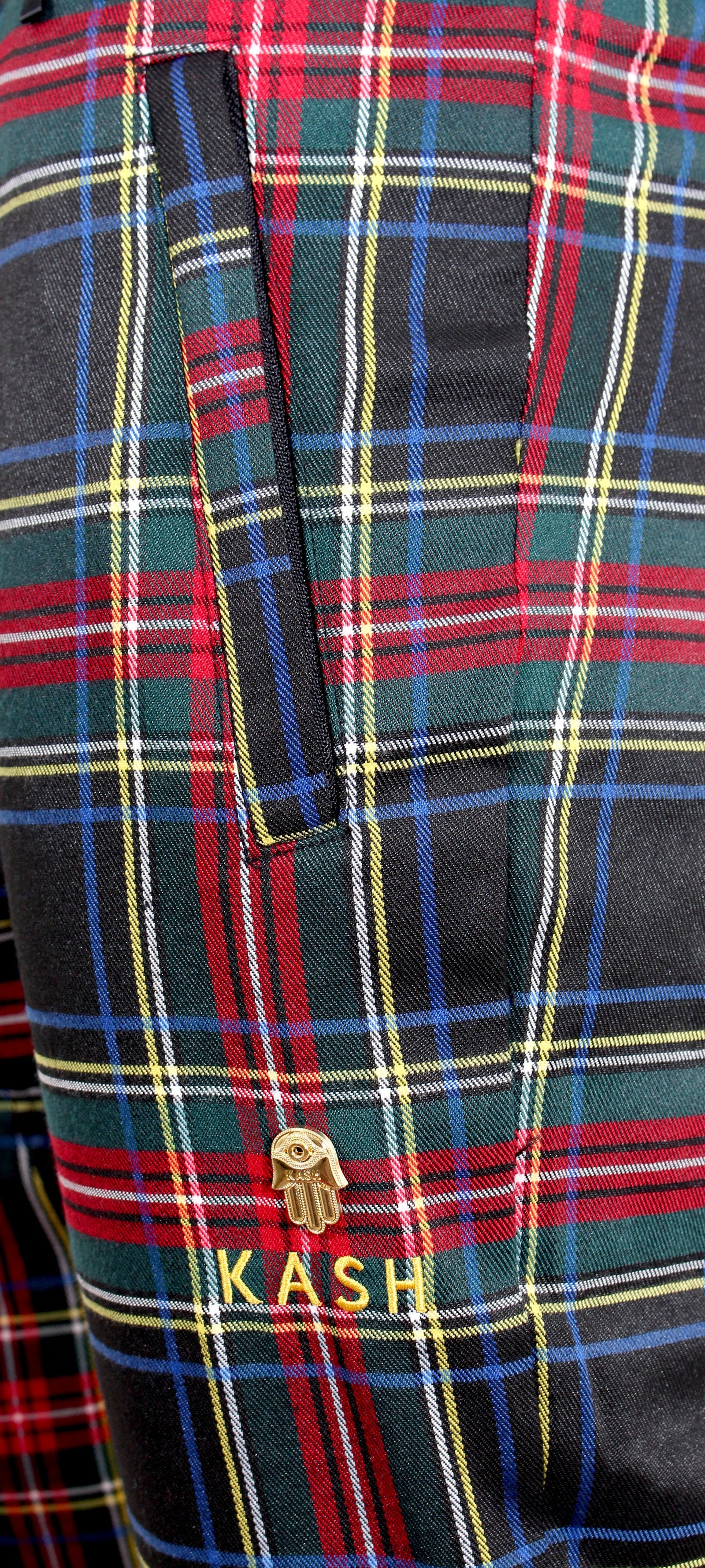 Kash Plaid Track Pants with Embroidered KASH in red/navy/green plaid – view 4 of 8