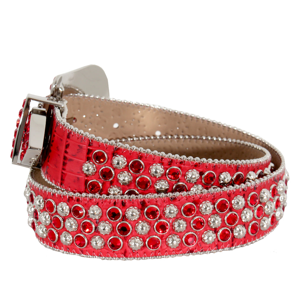 B.B. Simon 2167 red leather crystal belt with silver hardware – view 2 of 2