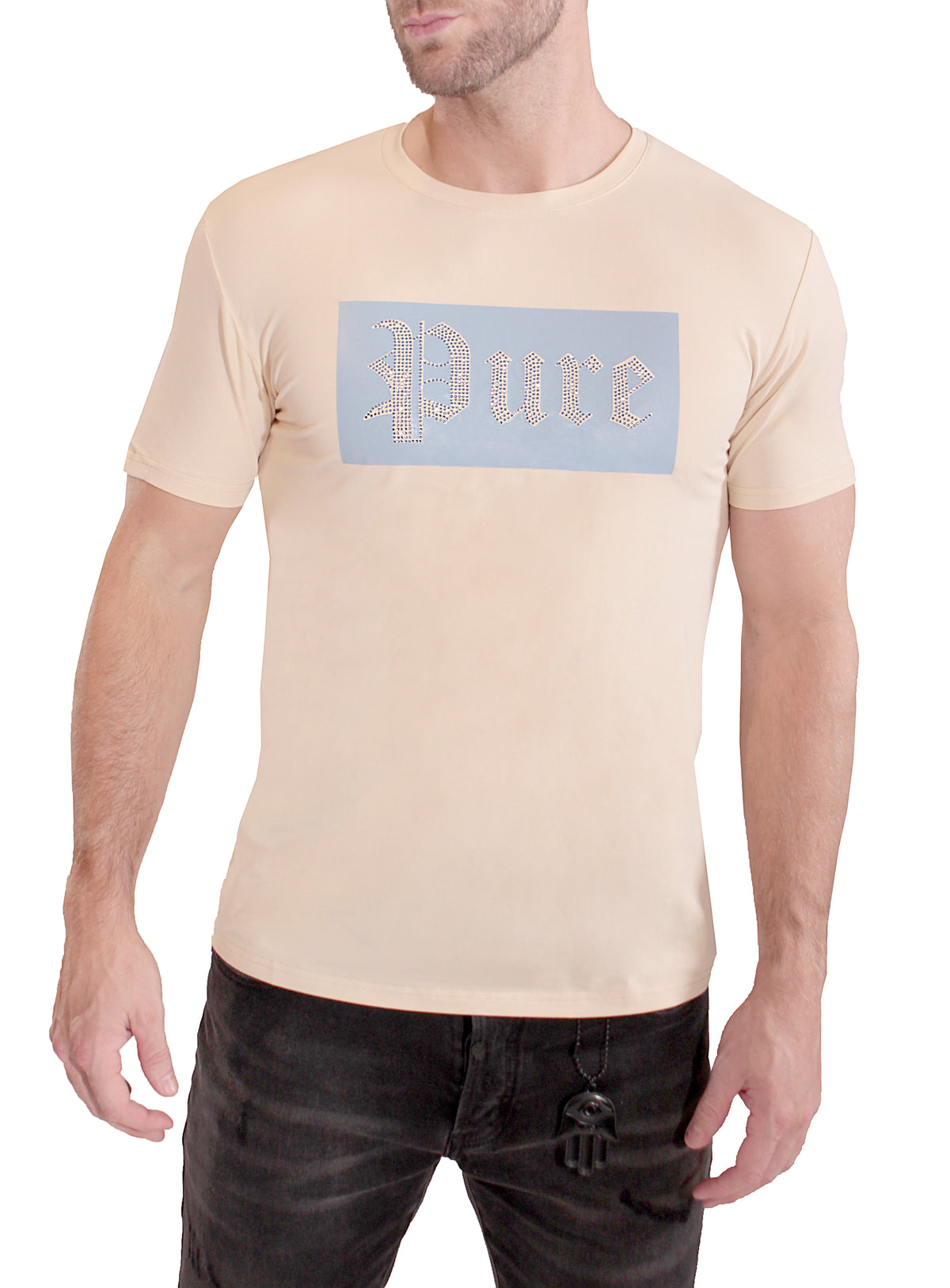 Cream Pure Tee With Blue Diamond Block Logo