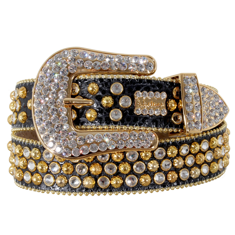 BB Simon 2617 | Black Belt with Gold Parachutes and Clear Crystals