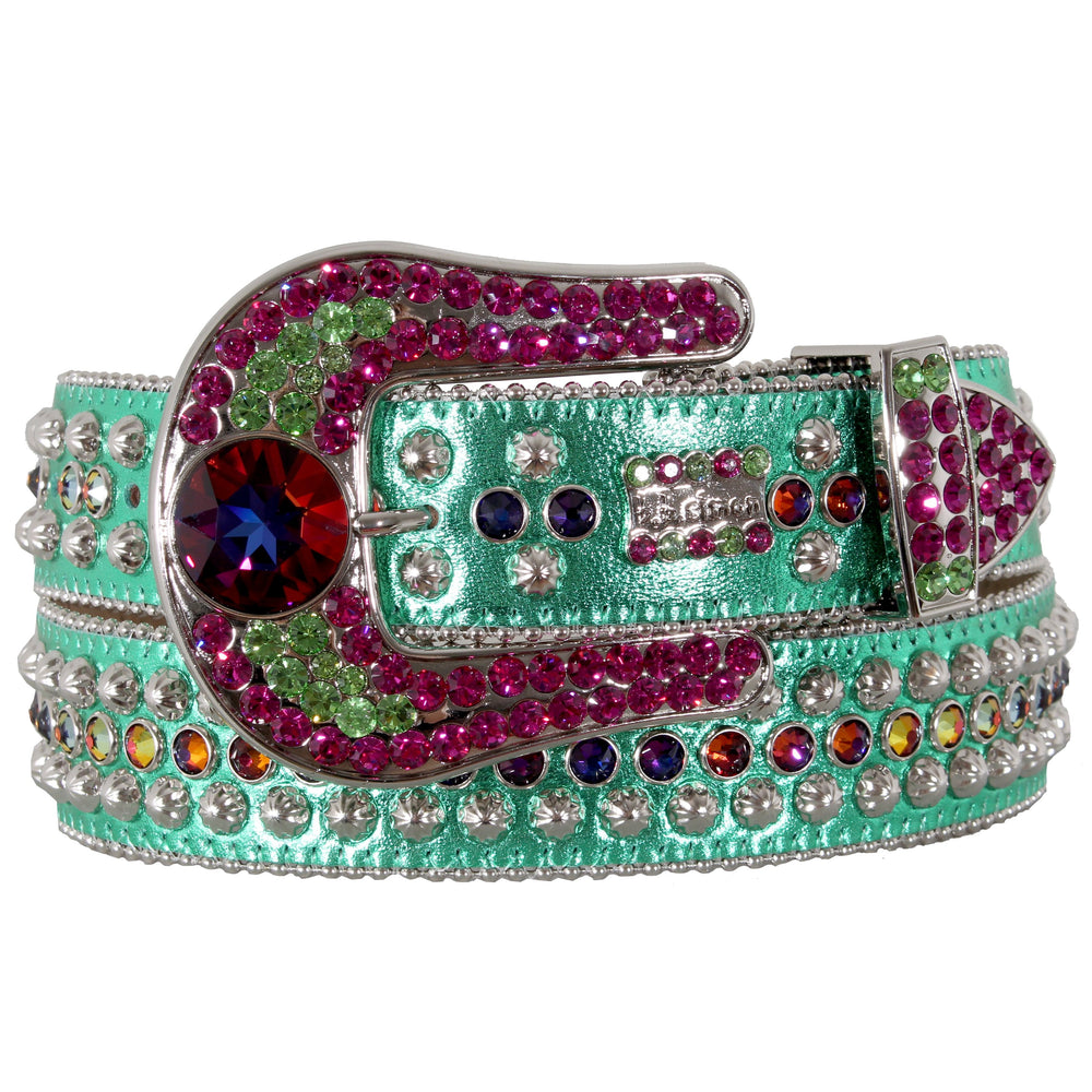 BB Simon Green Belt with Fuchsia Crystals
