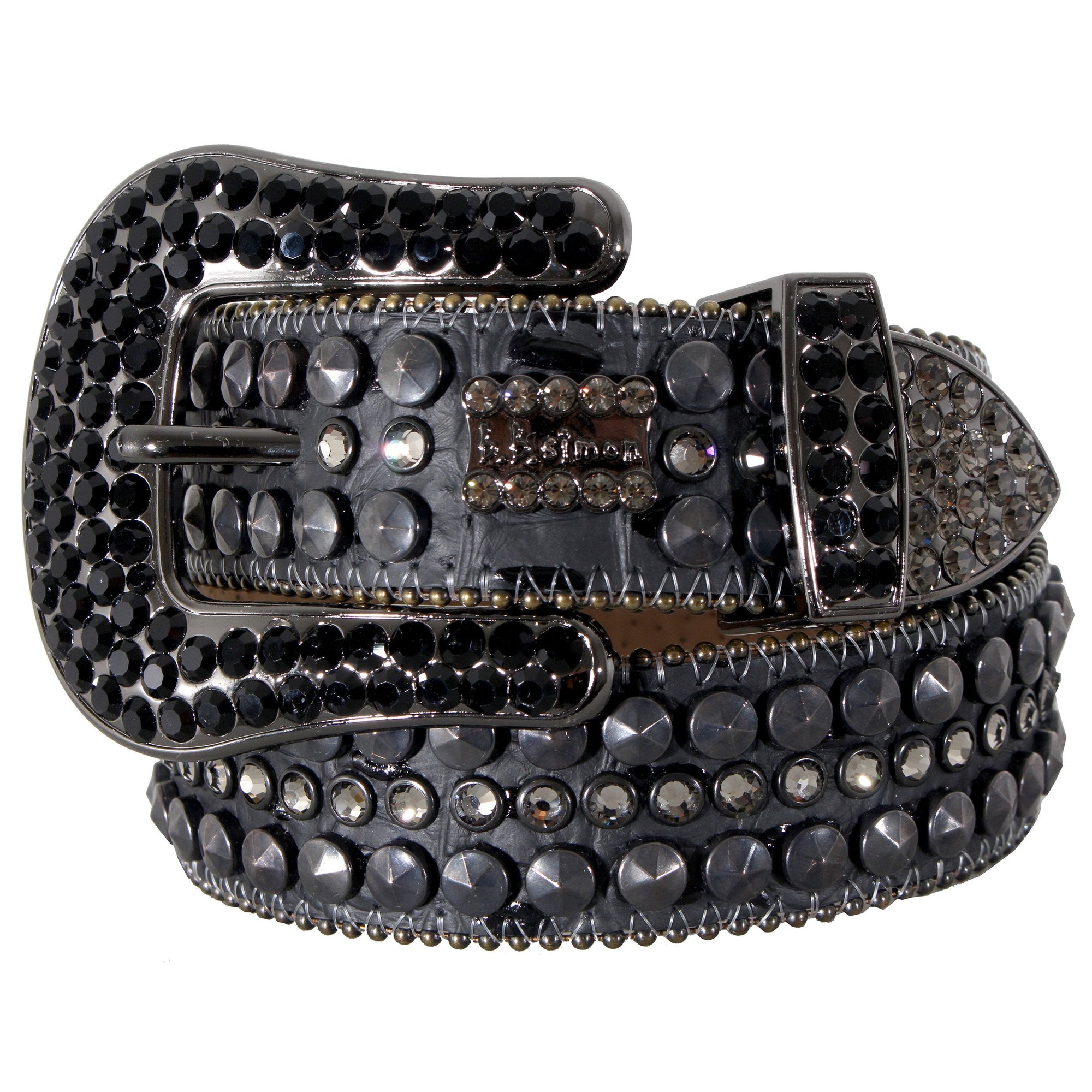 Black Belt with Clear Crystals and Pewter Spikes