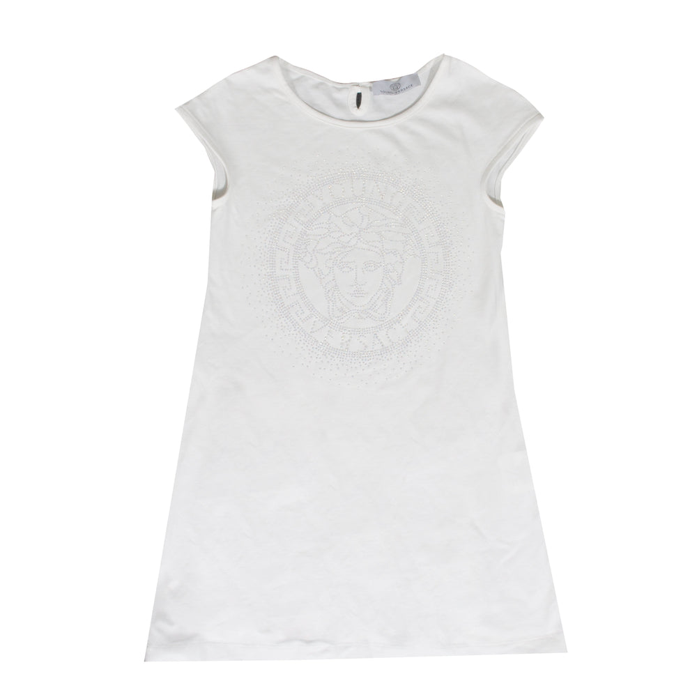 Young Versace Girls Cap Sleeve Embellished Dress in white – view 1 of 3