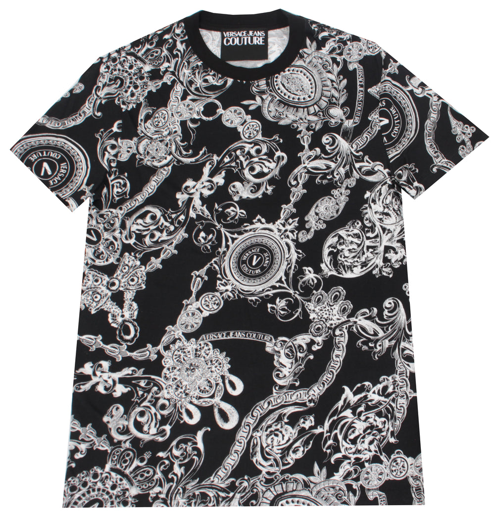 Versace Jeans Couture Black and White Baroque Print Tee in black and white – view 1 of 2