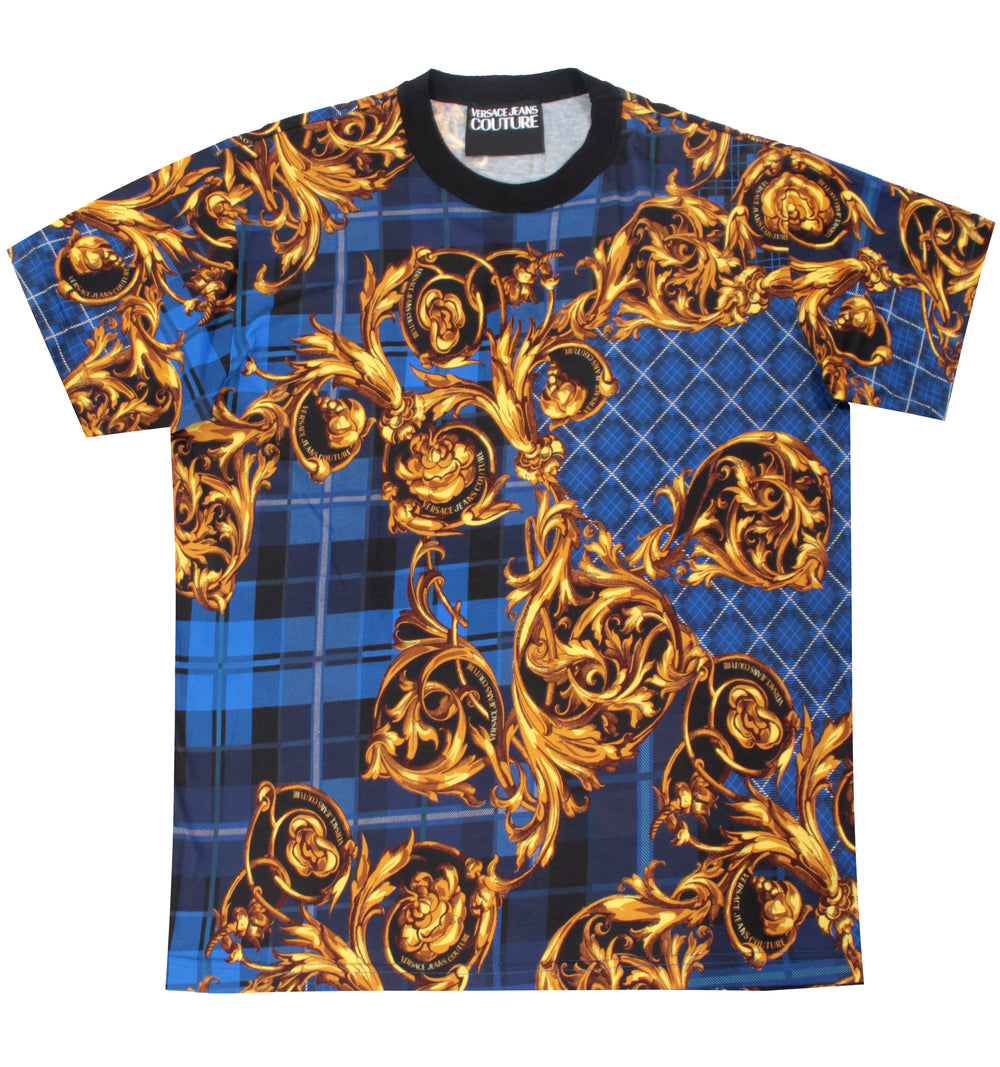 Versace Jeans Couture Plaid Barocco Print Tee in blue – view 1 of 2