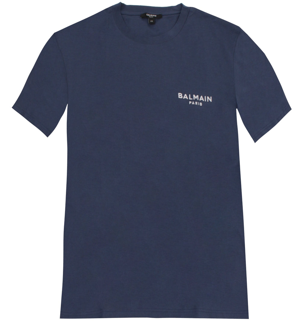 Balmain Logo Round Neck Short Sleeve Tee in Navy – view 1 of 2