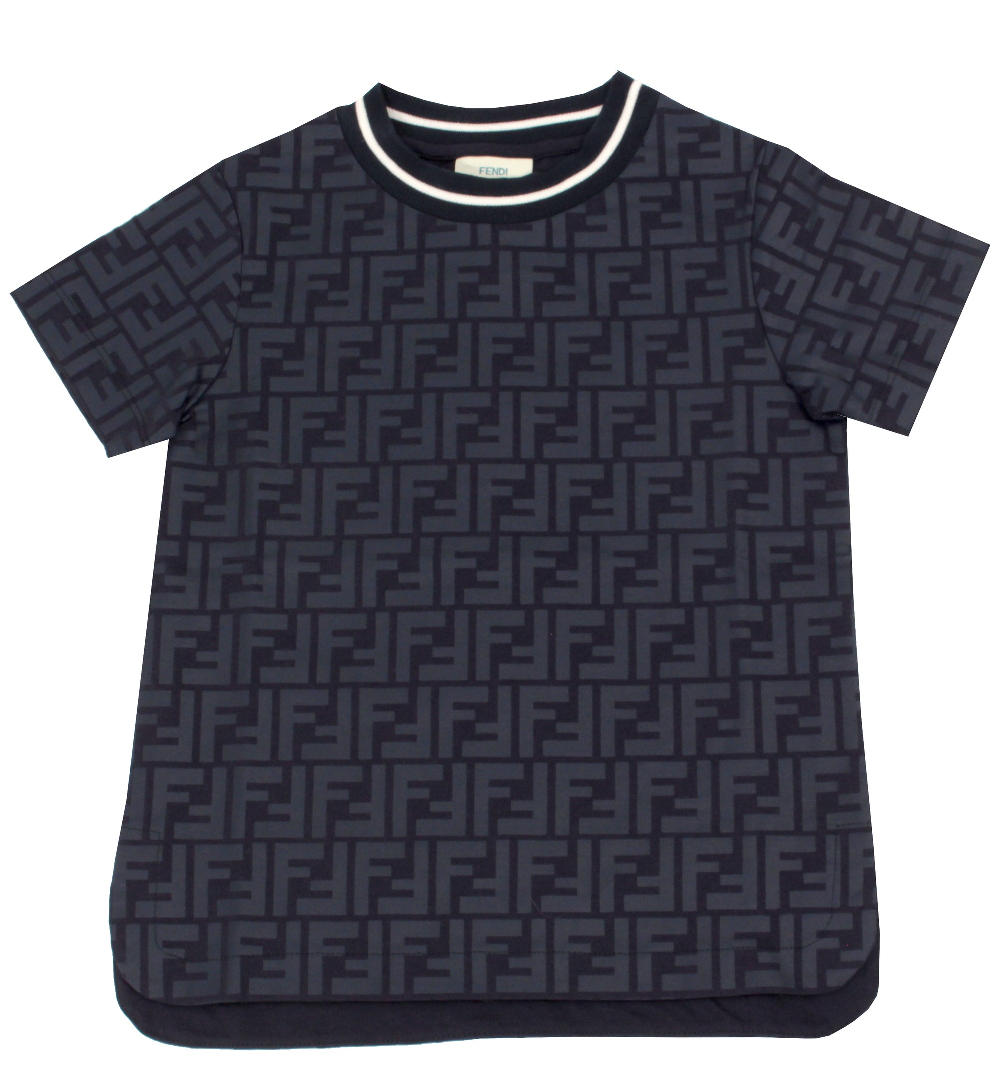 Boys SS All Over Print Tee With Racer Stripe - Navy