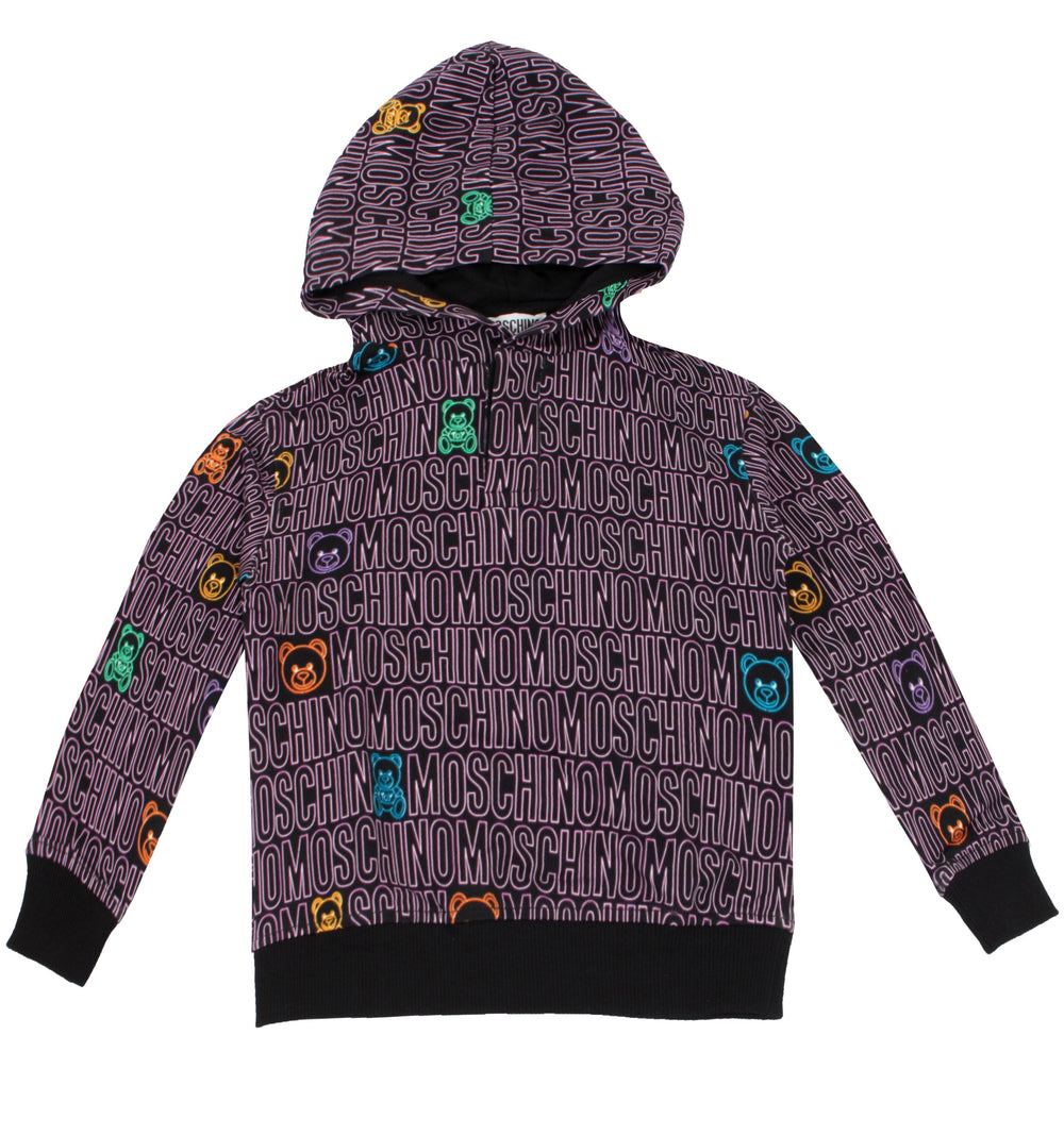 Moschino Hooded Sweatshirt With Allover Neon Logo - Black – view 1 of 3