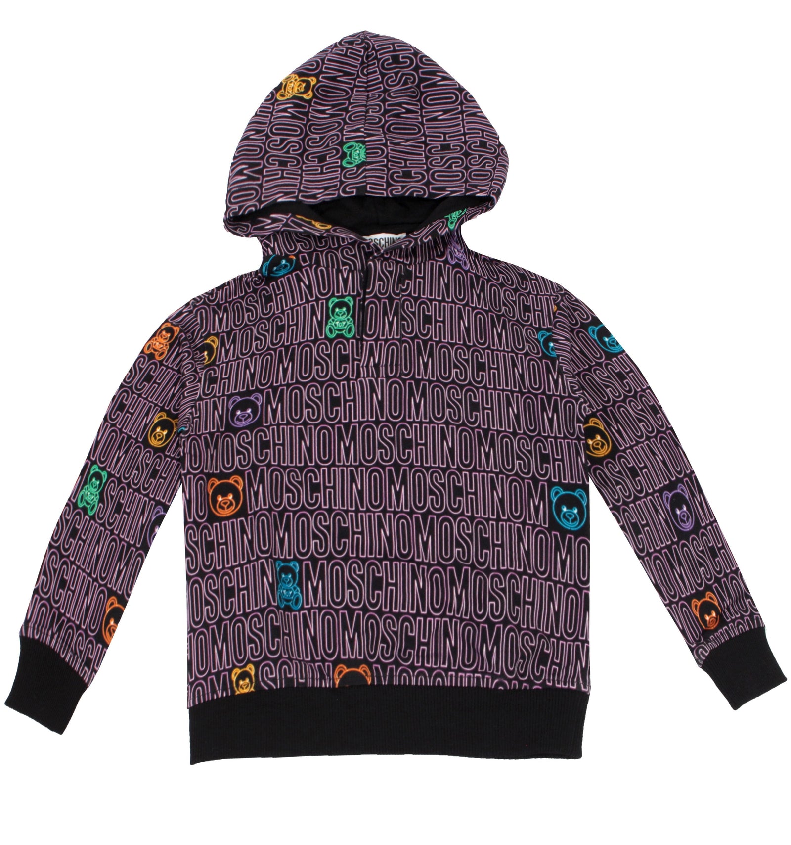 Moschino Hooded Sweatshirt With Allover Neon Logo - Black – view 1 of 3