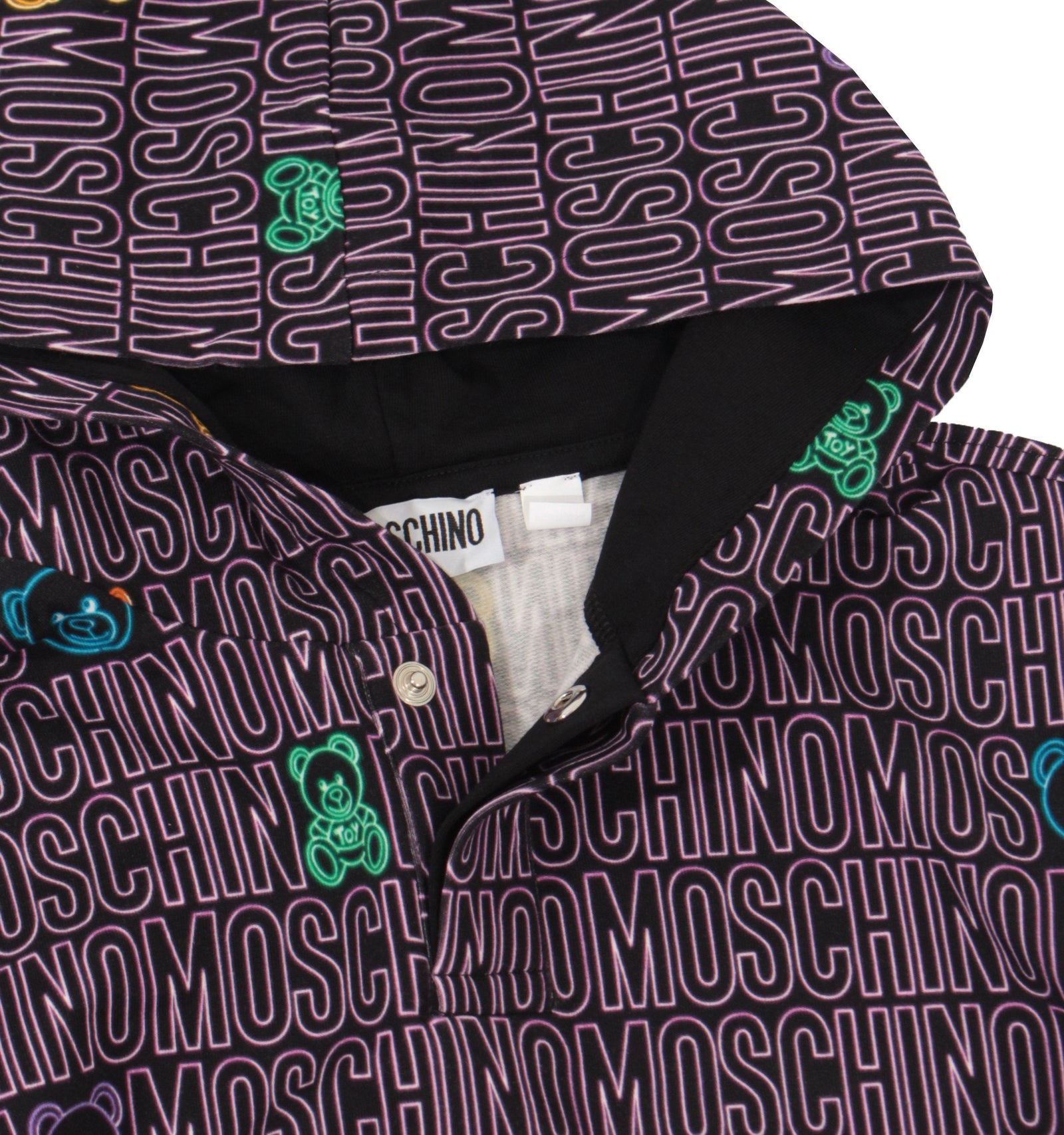 Moschino Hooded Sweatshirt With Allover Neon Logo - Black – view 2 of 3