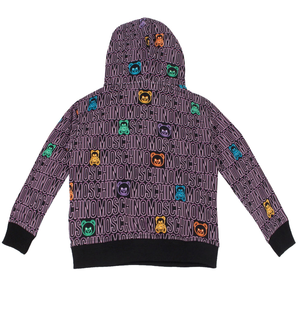 Moschino Hooded Sweatshirt With Allover Neon Logo - Black – view 3 of 3