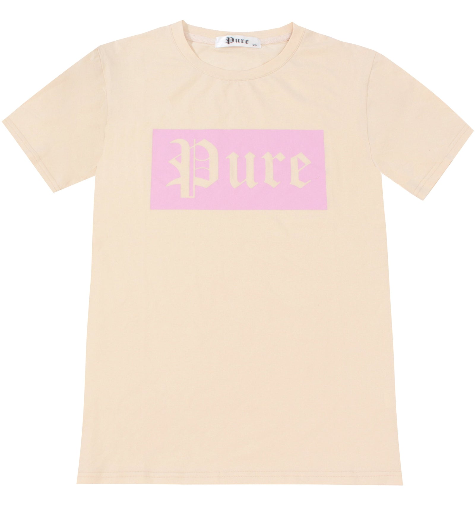 Cream Pure Tee With Pink Block Logo
