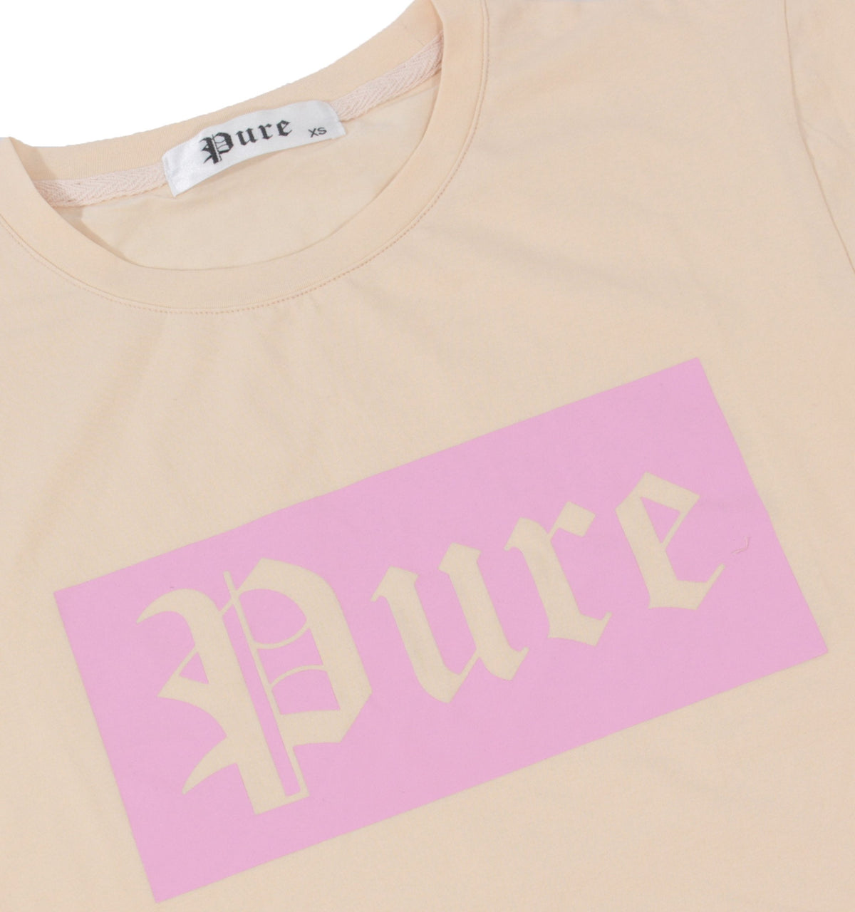 Cream Pure Tee With Pink Block Logo