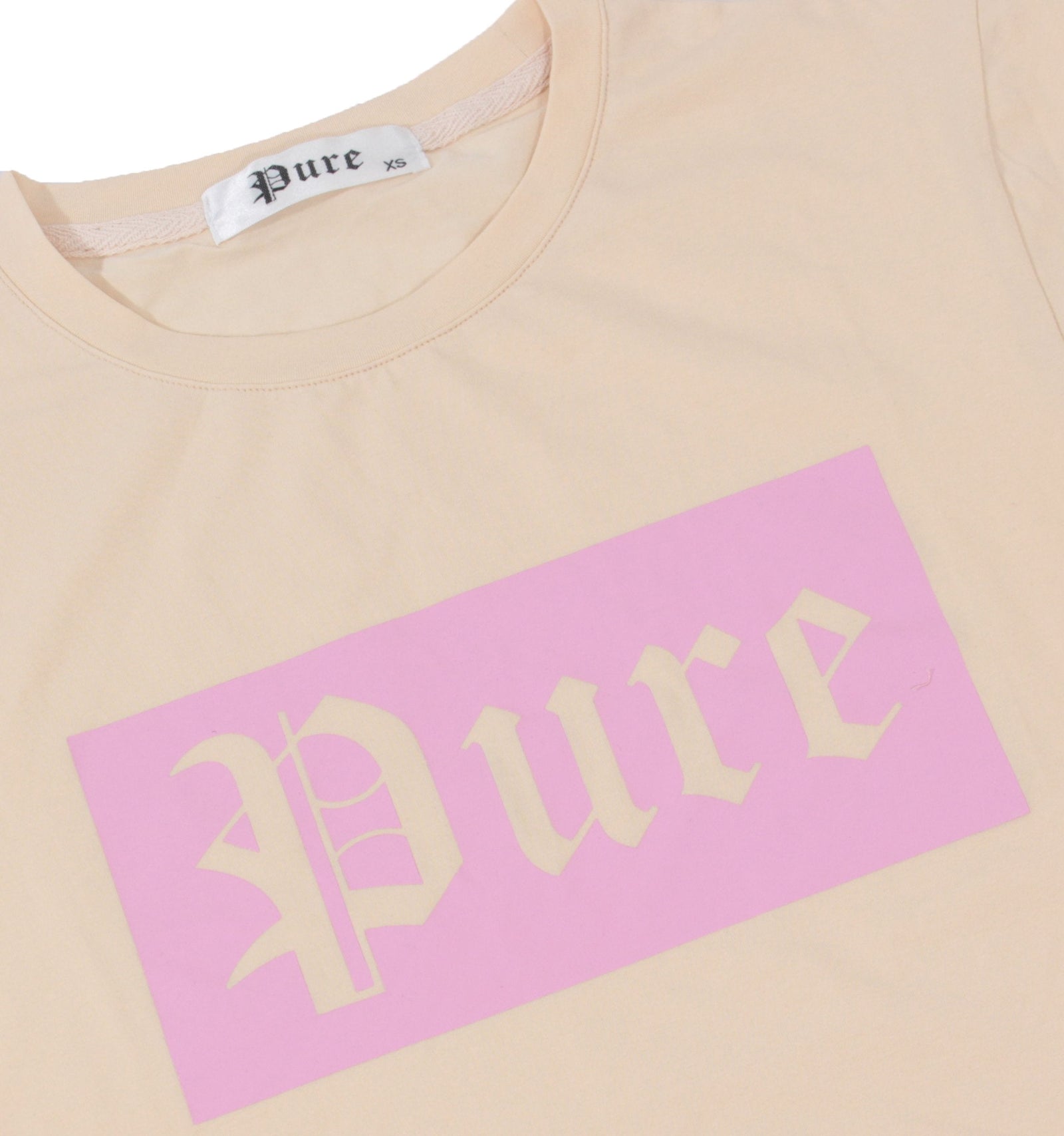 Cream Pure Tee with Pink Block Logo in cream with pink logo – view 2 of 3