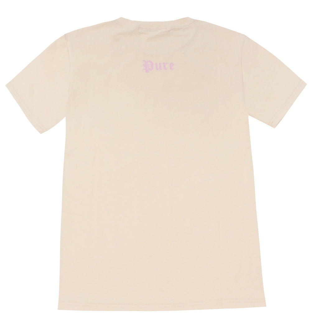 Cream Pure Tee with Pink Block Logo in cream with pink logo – view 3 of 3