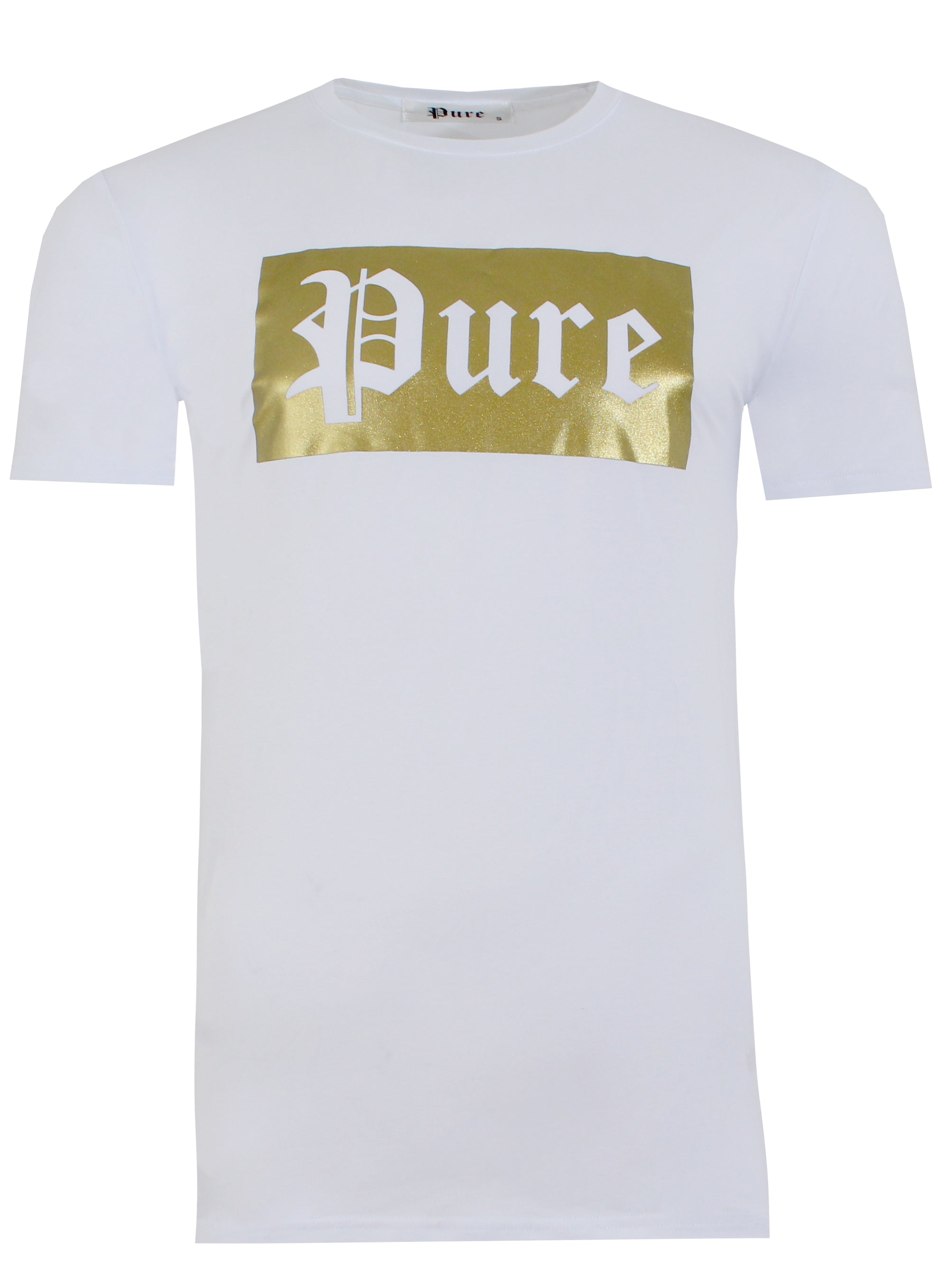 New 2021 Stretch Pure Tee with Block Logo - White & Gold