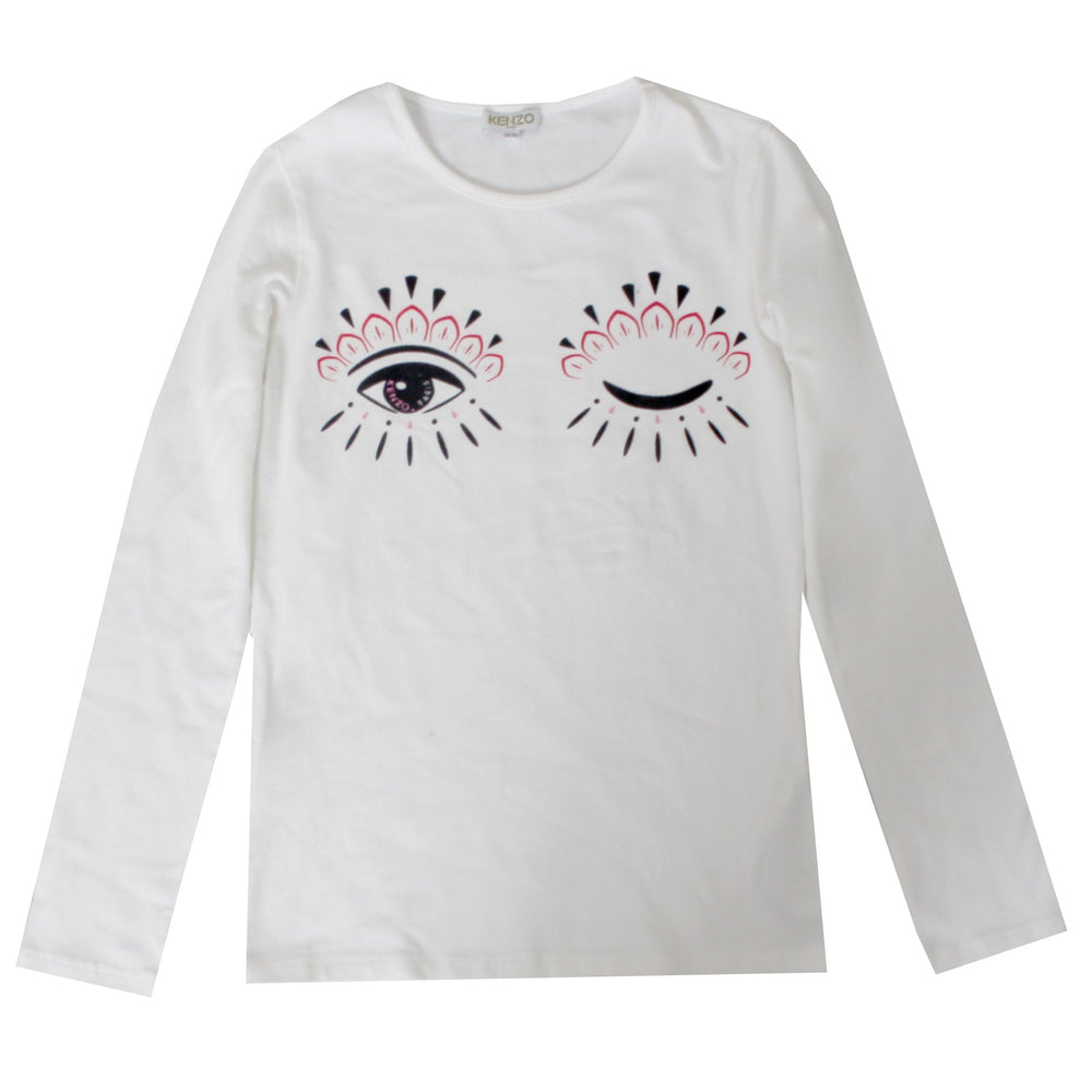 Kenzo Girls Long Sleeve Eyes Logo Tee in off white – view 1 of 2