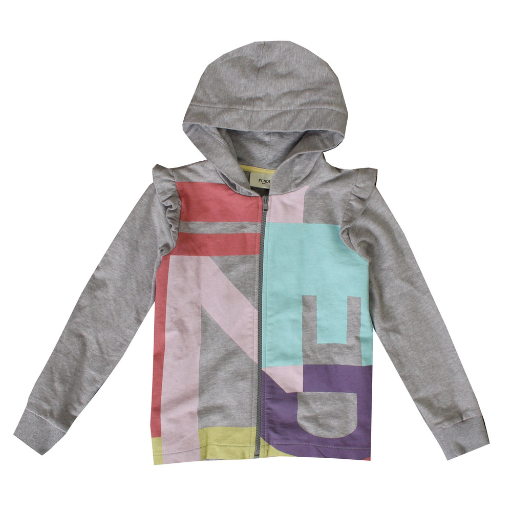 Fendi Girls Ruffle Hoodie in grey – view 1 of 2