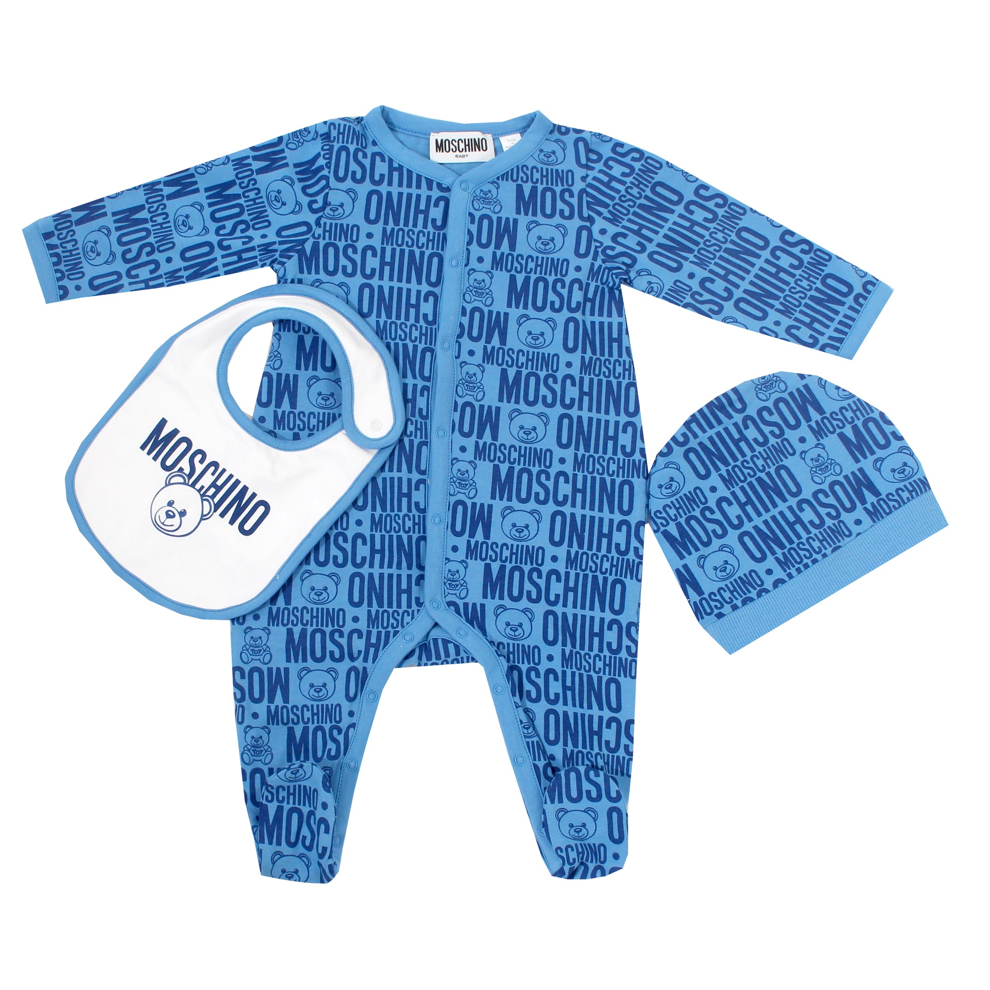 Baby Long Sleeve Footie with Bib and Hat allover Print with Gift Box