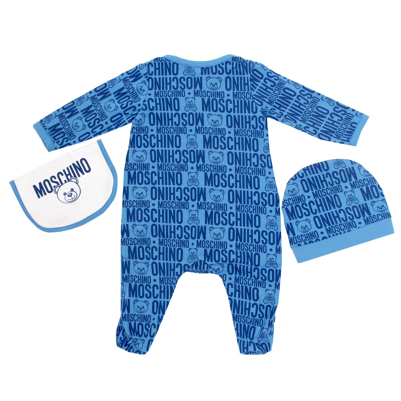 Baby Long Sleeve Footie with Bib and Hat allover Print with Gift Box