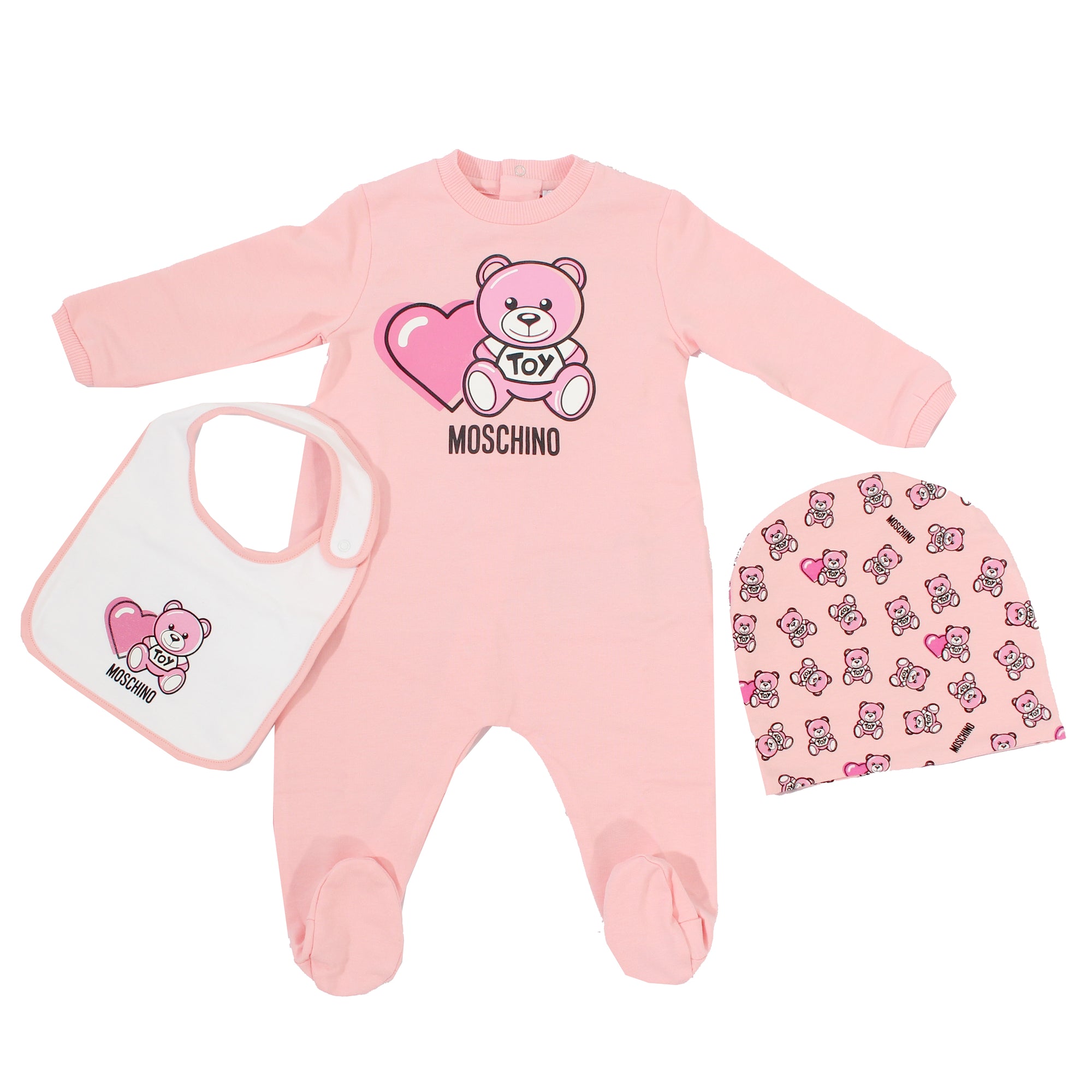 Baby Long Sleeve Footie with Hat and Bib Heart Bear Print Gift Box