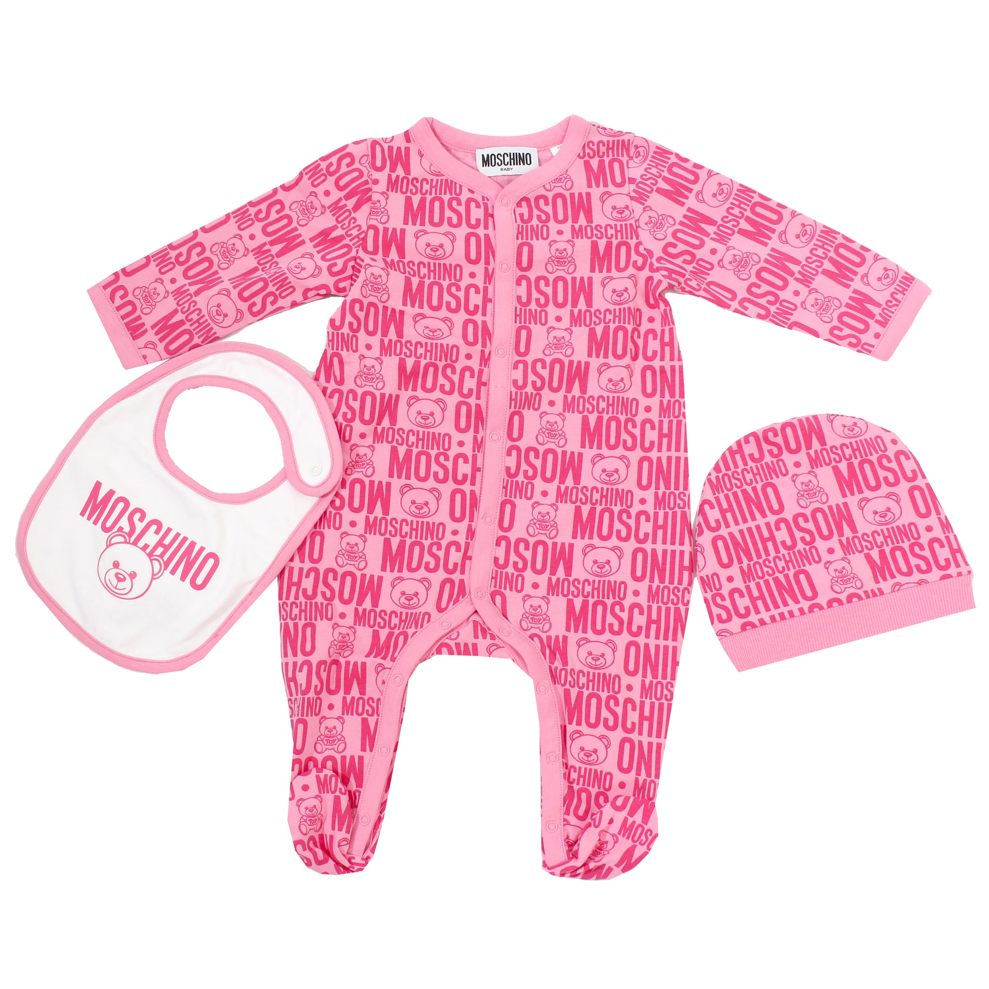 Baby Long Sleeve Footie with Bib and Hat allover print with Gift box