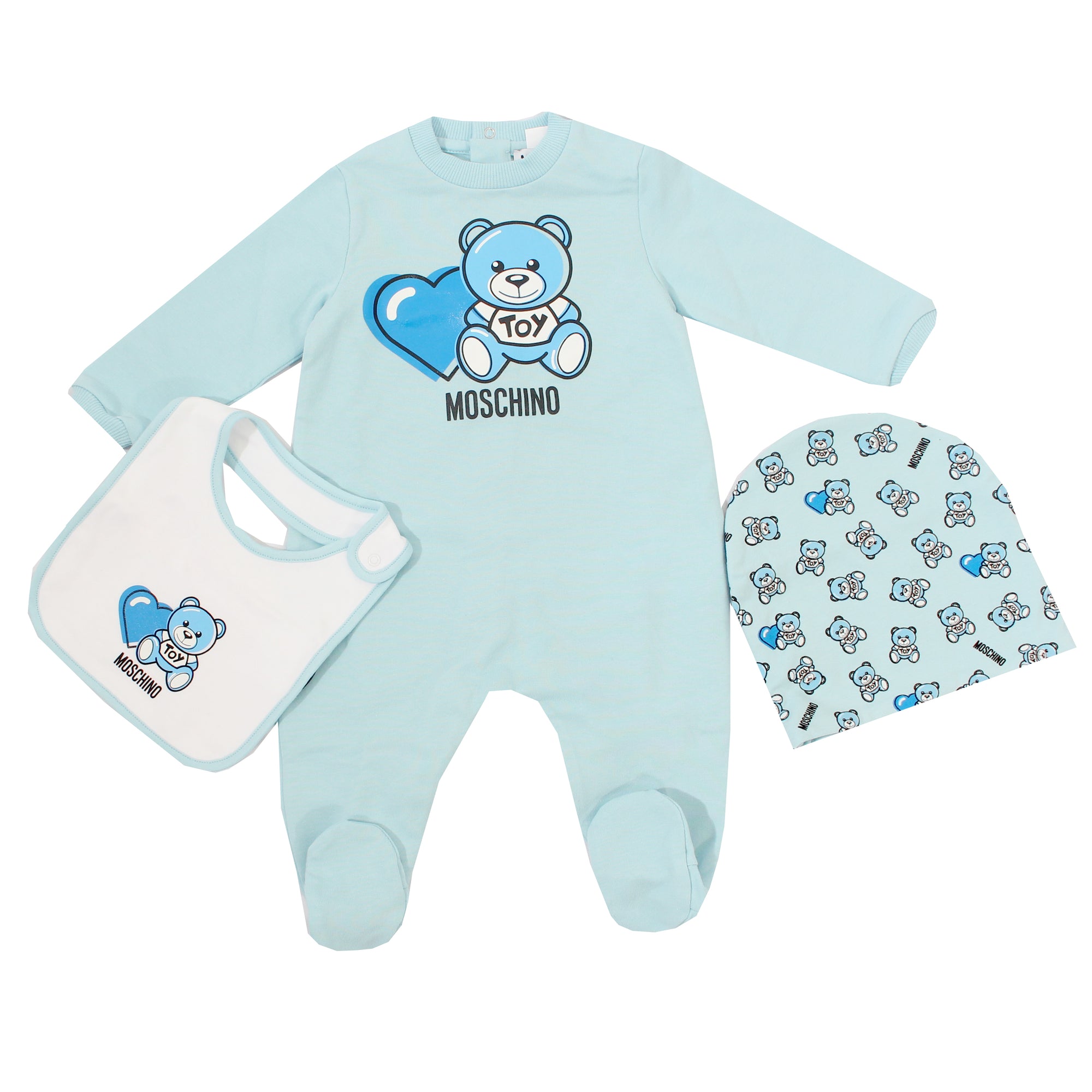 Baby Long Sleeve Footie with Hat and Bib Heart Bear print Gift Set