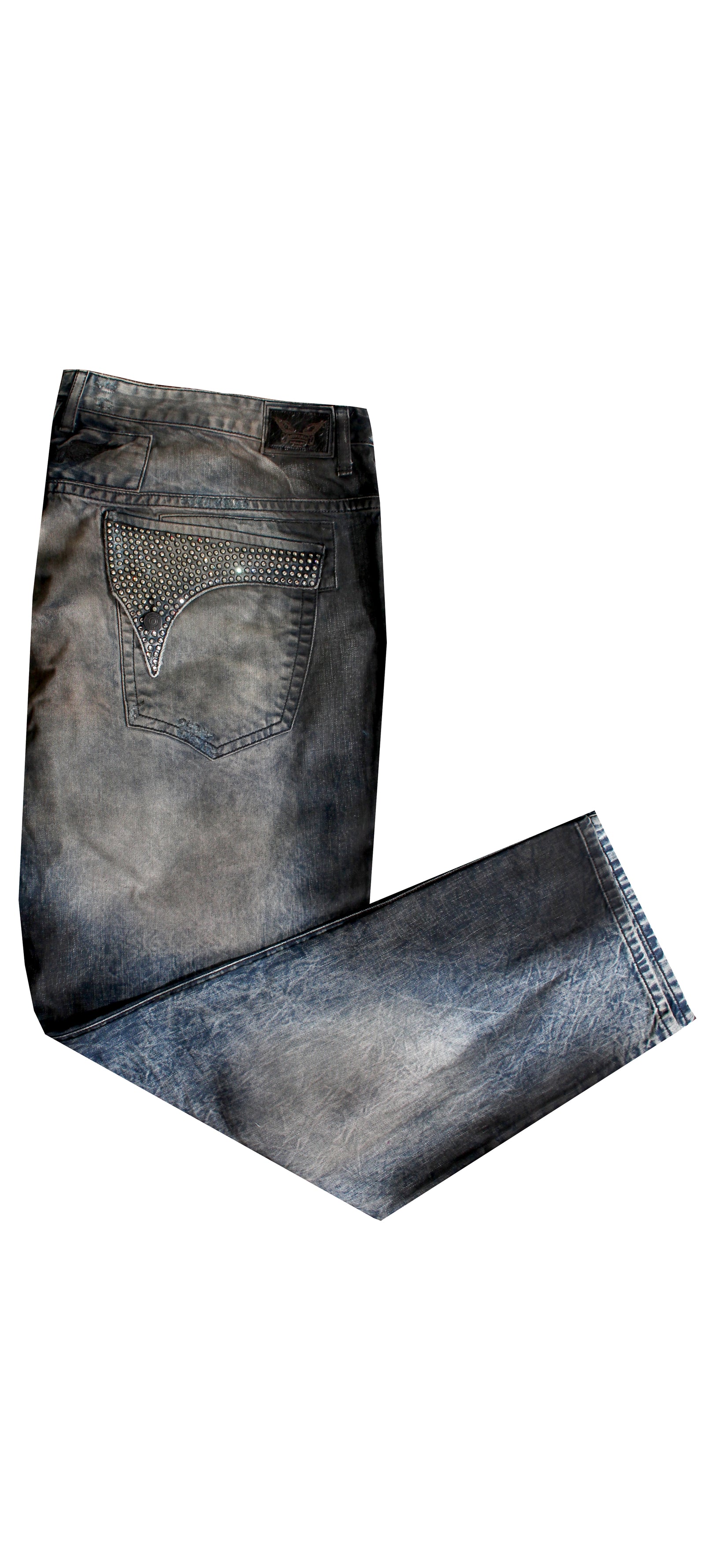 Robin's Jean Washed Denim with Full Black Rim Clear Crystals Flap