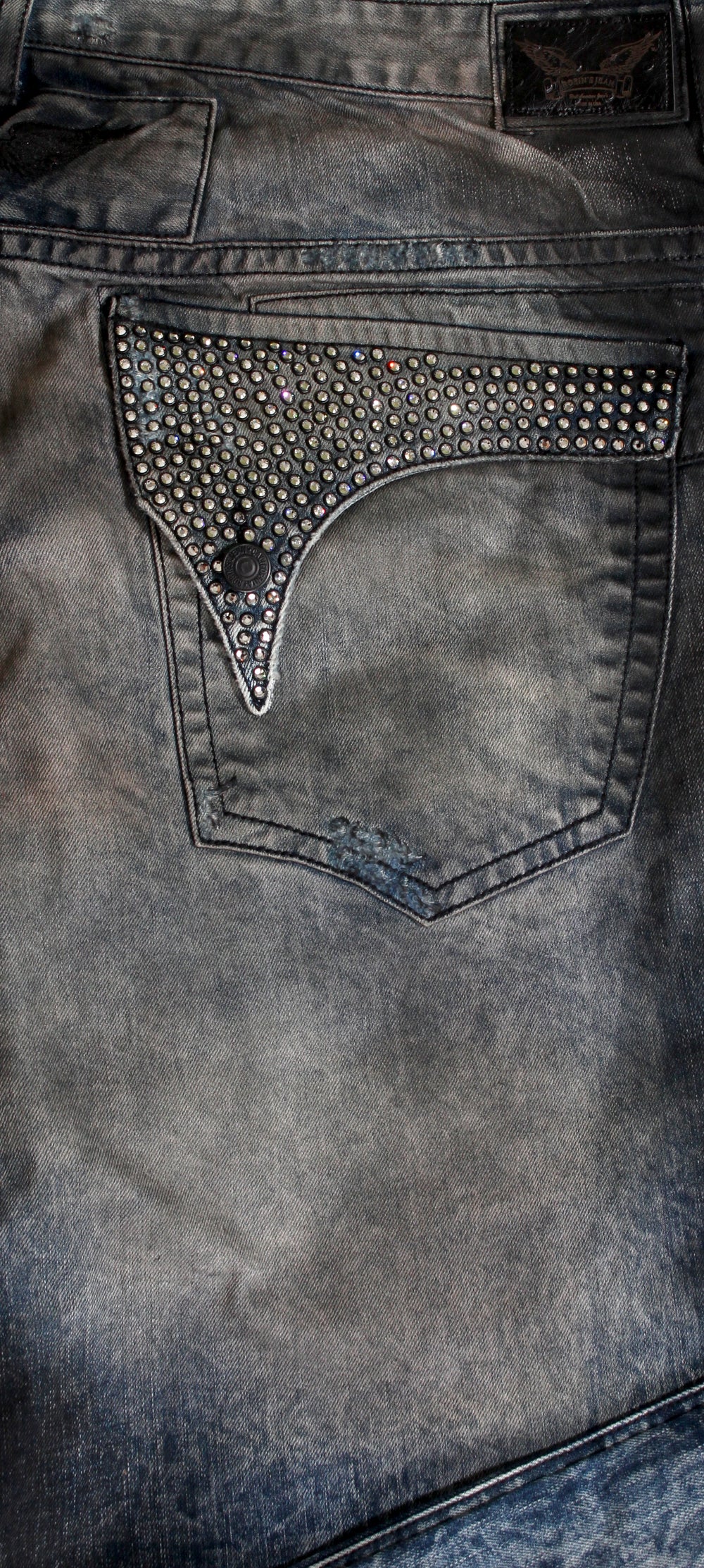Robin's Jean Washed Denim with Full Black Rim Clear Crystals Flap