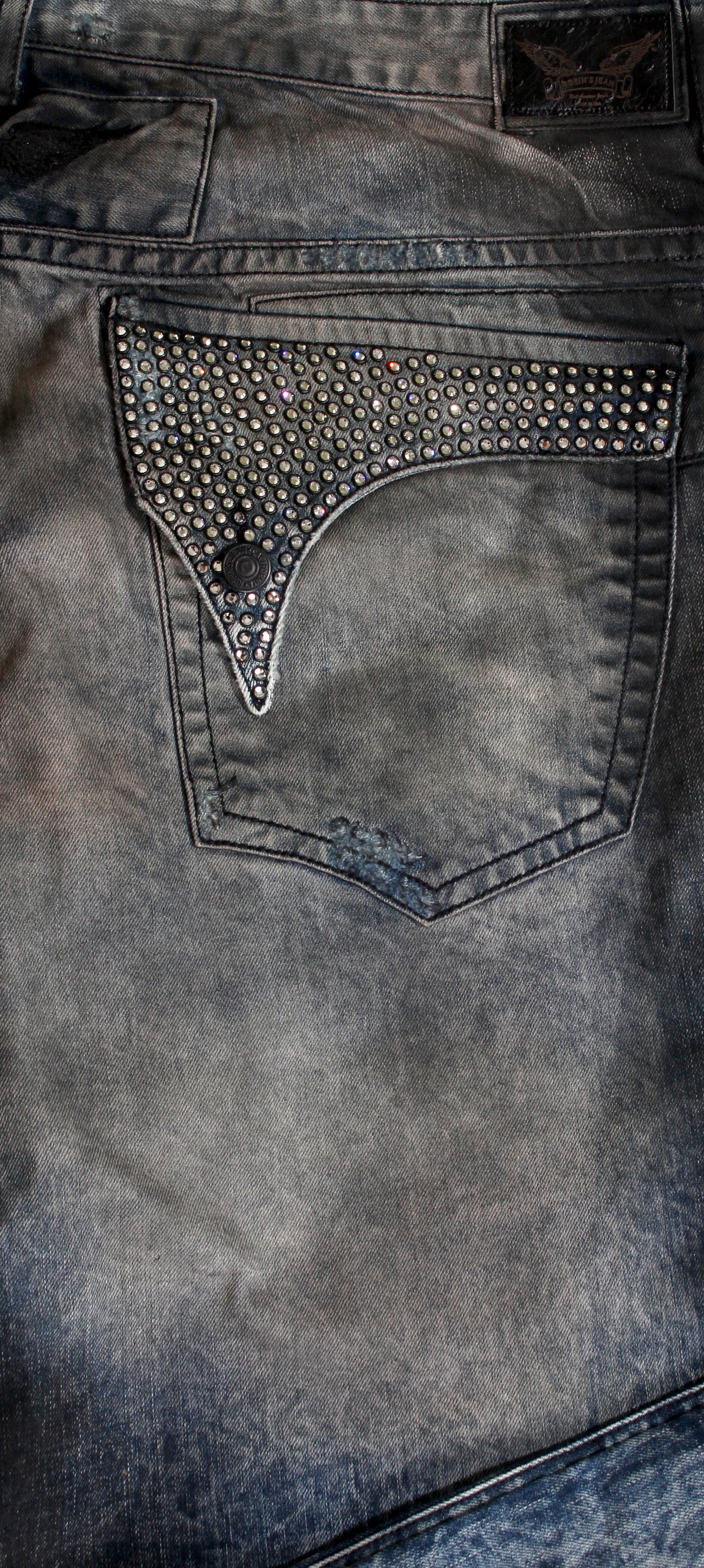 Robin's Jean Washed Denim with Full Black Rim Clear Crystals Flap