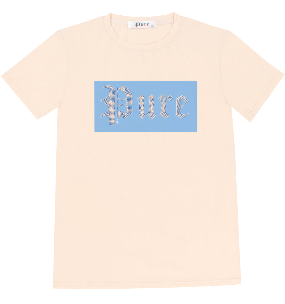 Pure Tee with Blue Diamond Block Logo in cream – view 2 of 4