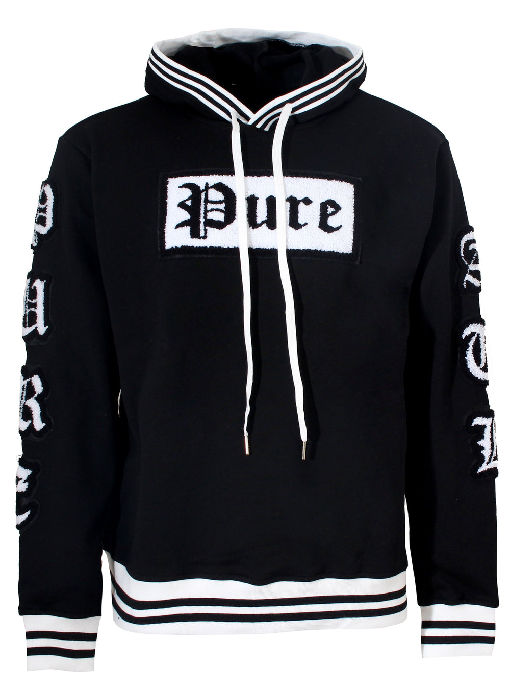 Pure Varsity Block Long Sleeve Hoodie in black and white – view 1 of 9