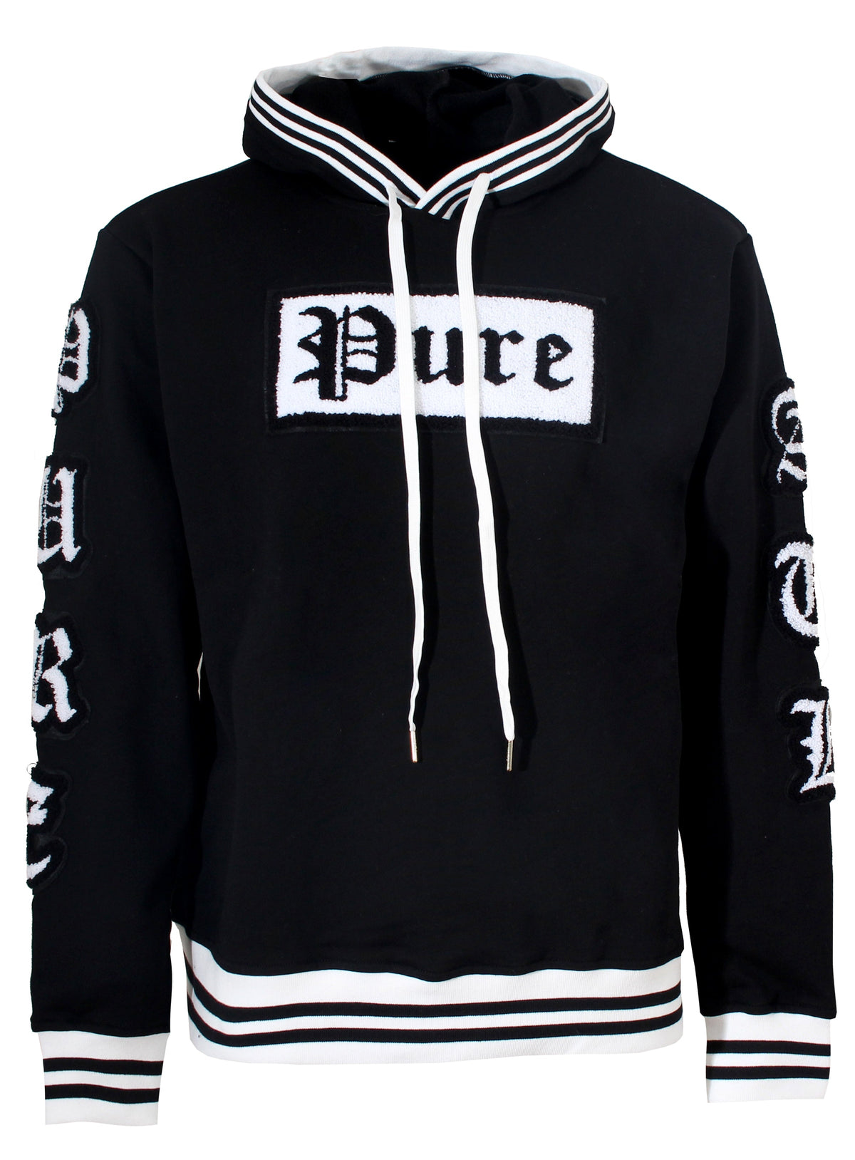 Pure Varsity Block Long Sleeve Hoodie in black and white – view 1 of 9