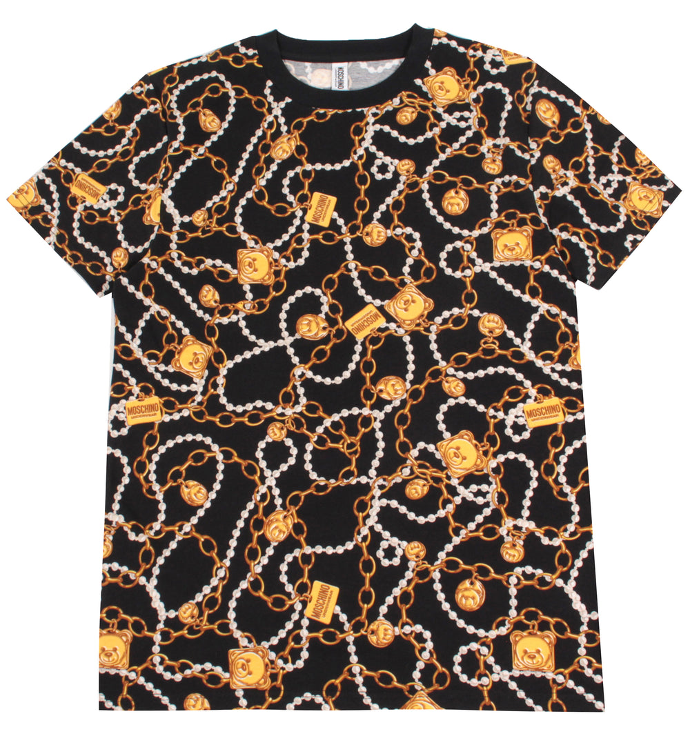 Moschino Allover Chain Bear Logo Tee in black – view 1 of 2