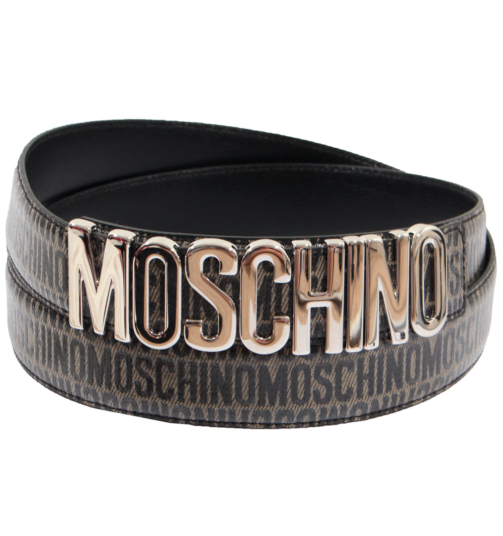 Moschino Allover Logo Leather Belt - Black & Silver – view 1 of 2