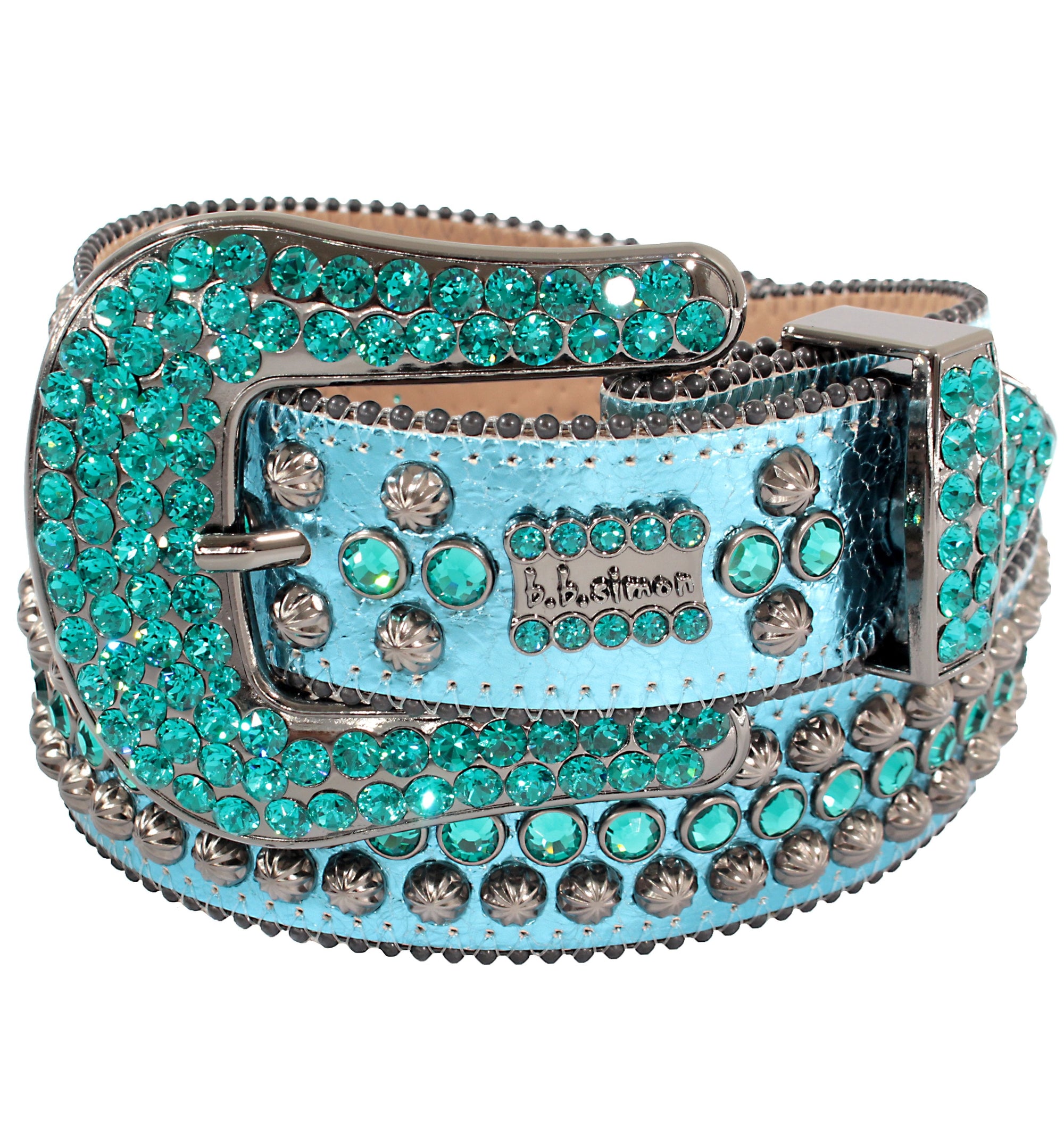 Turquoise B.B. Simon Belt With Pewter Parachutes & Single Row Turquoise Crystals