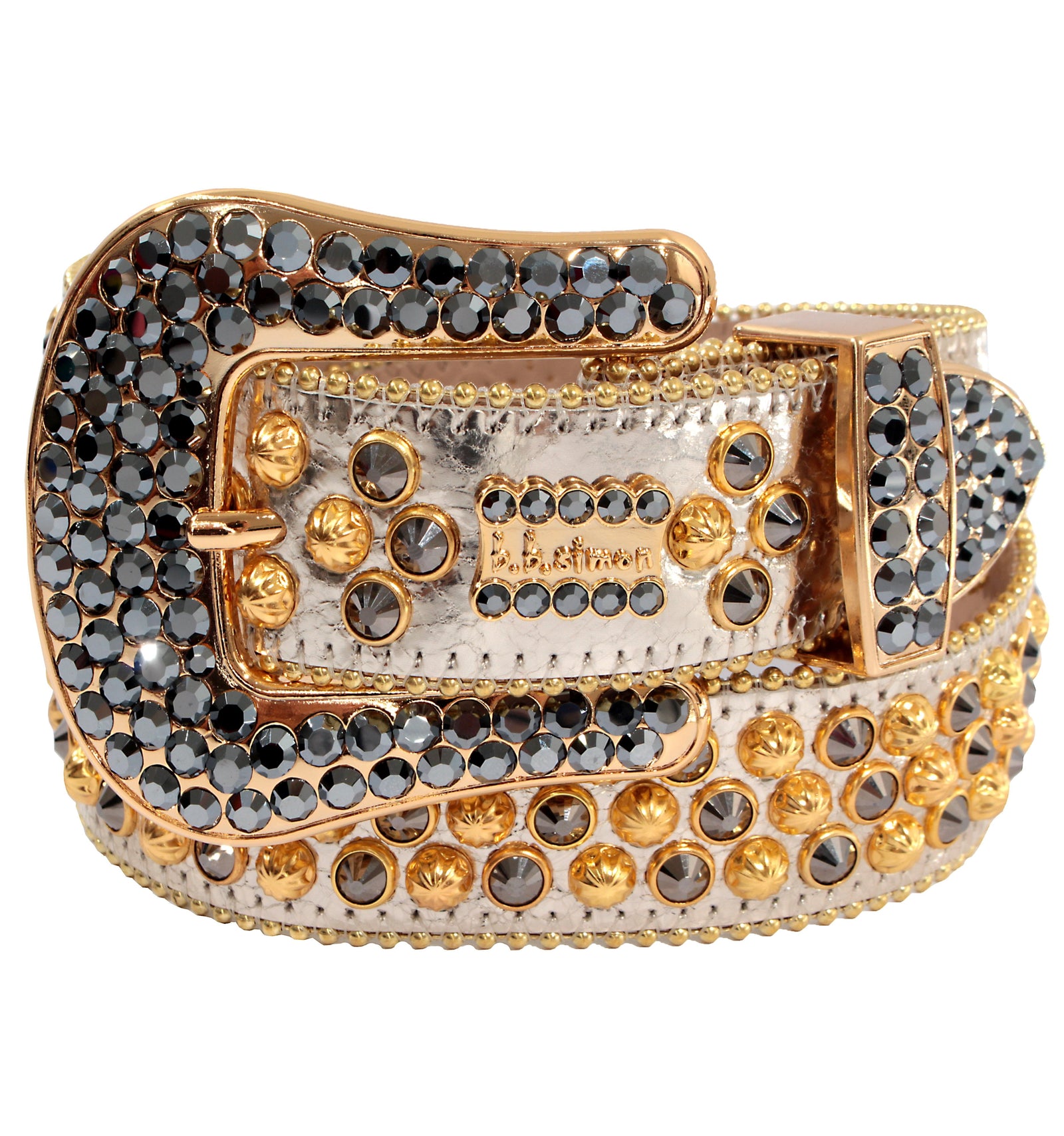 B.B. Simon metallic belt with gold parachutes and onyx crystals in gold – view 1 of 1
