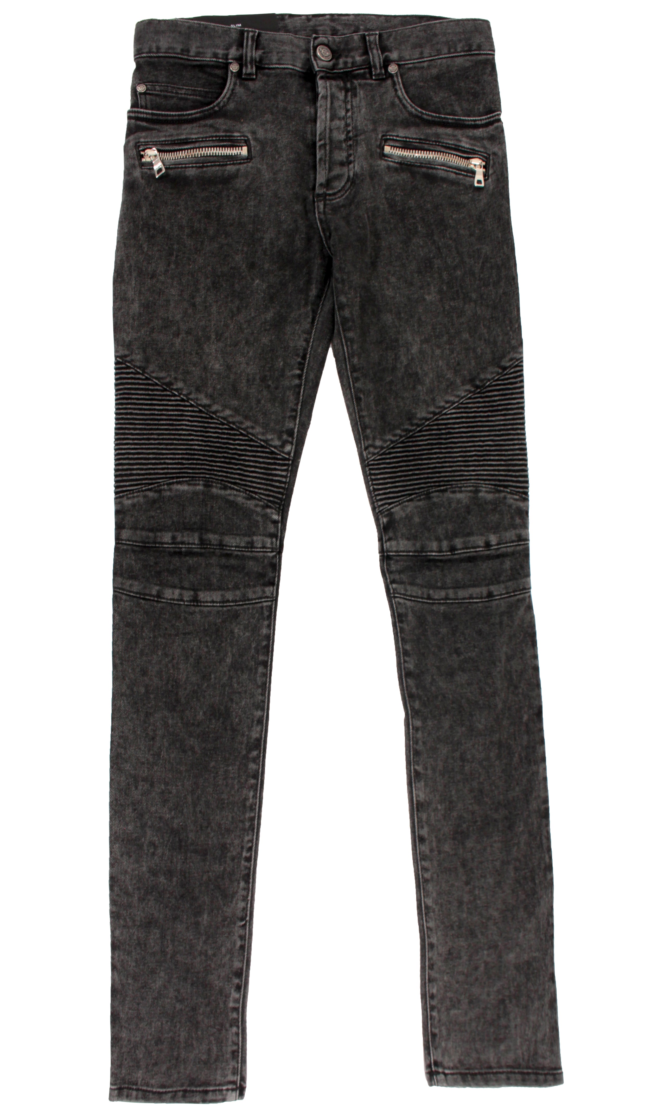 Ribbed Slim Jeans Bleached - Black