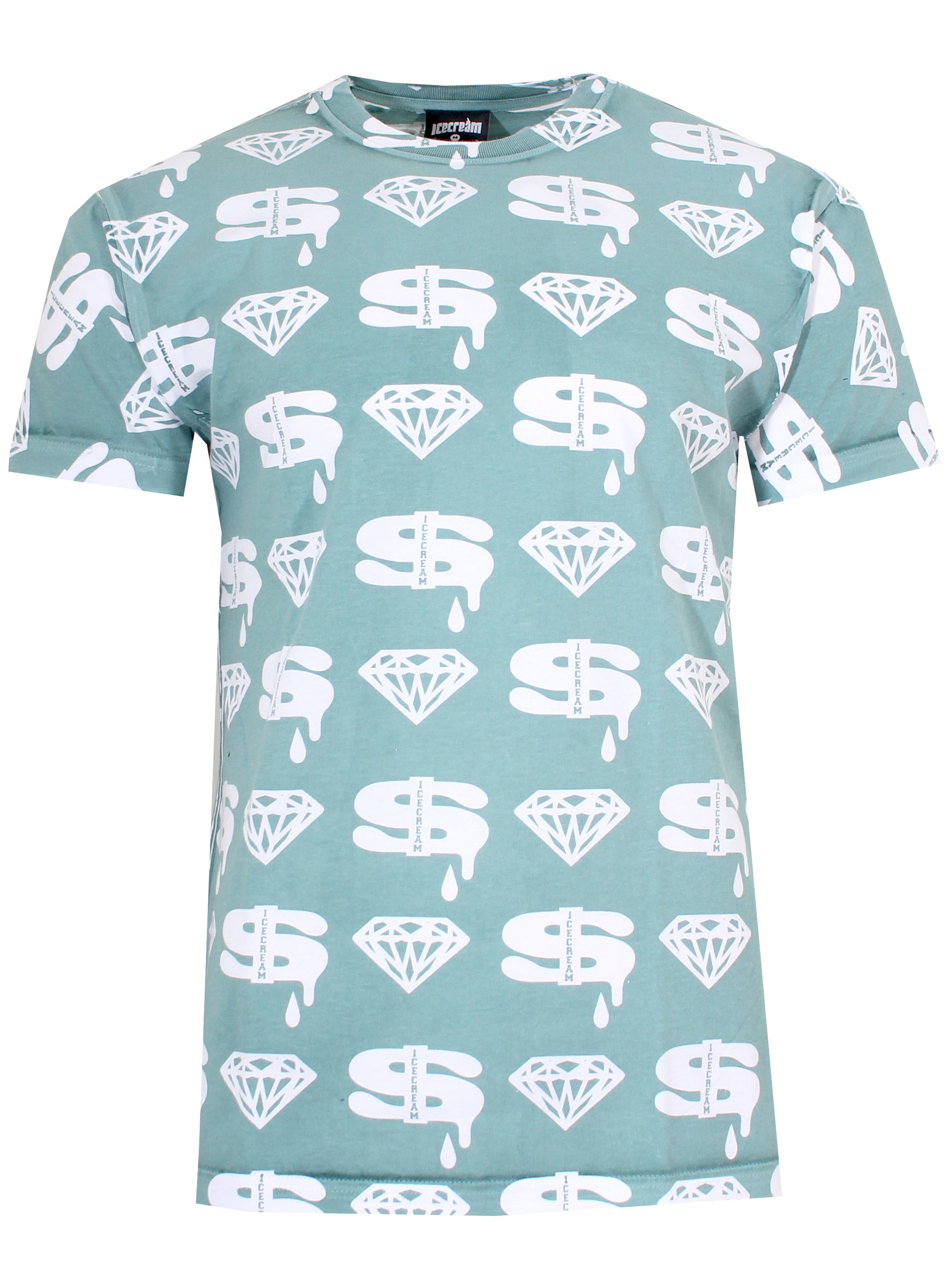 Diamonds & Dollars Short Sleeve Tee-Green Blue Slate