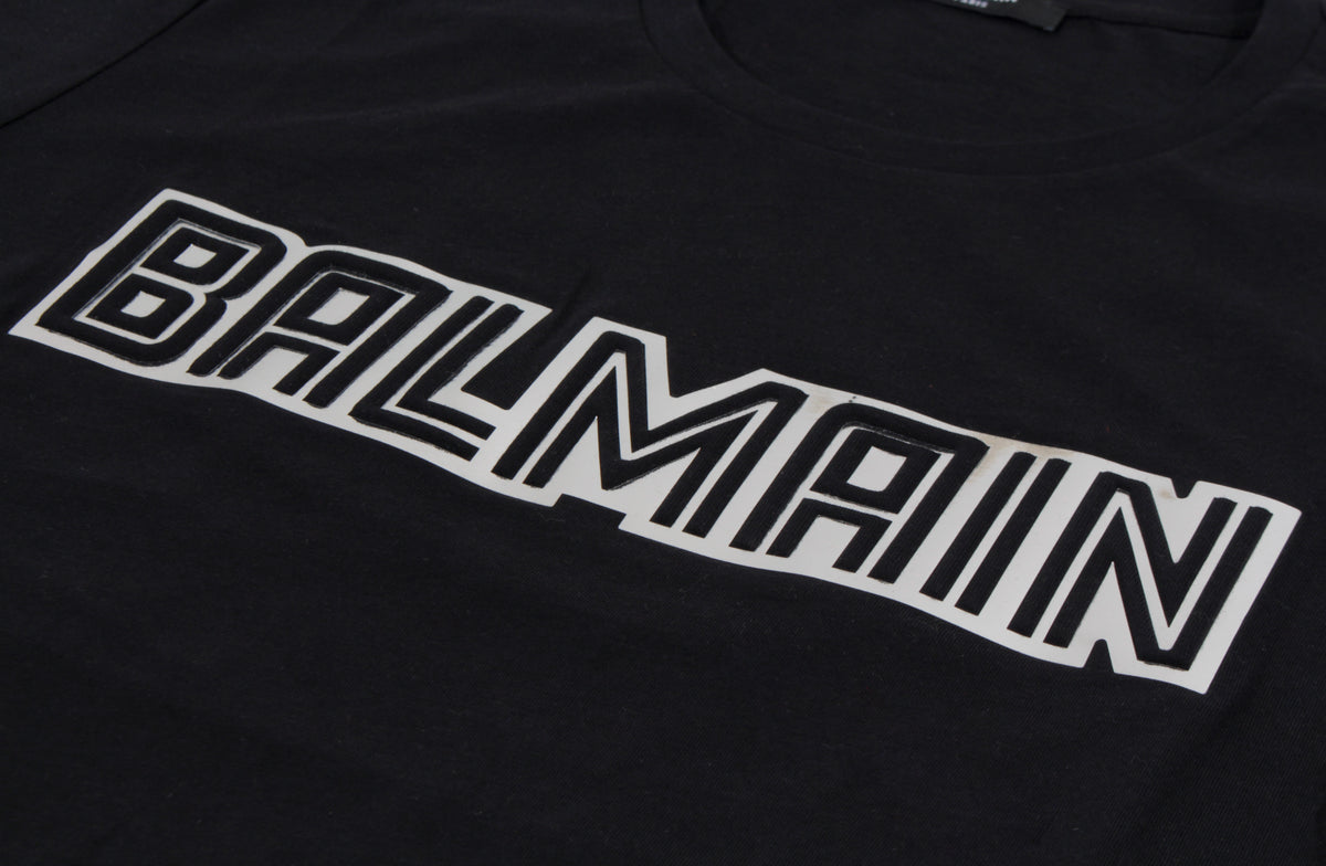 Metallic Balmain Embossed T-Shirt - Black &amp; Silver