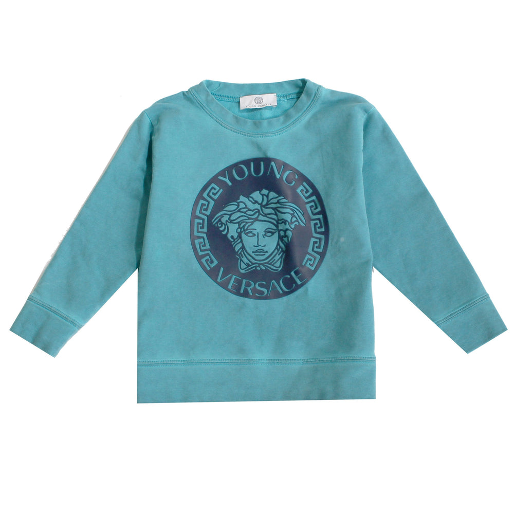 Young Versace Kids Gel Medusa Logo Long Sleeve Crewneck in teal – view 1 of 2