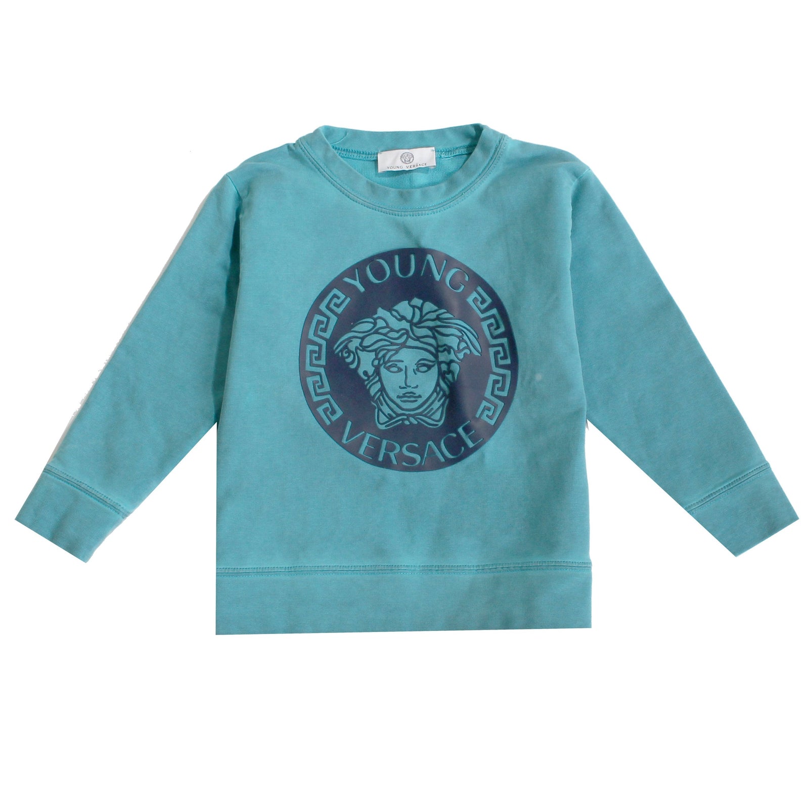 Young Versace Kids Gel Medusa Logo Long Sleeve Crewneck in teal – view 1 of 2