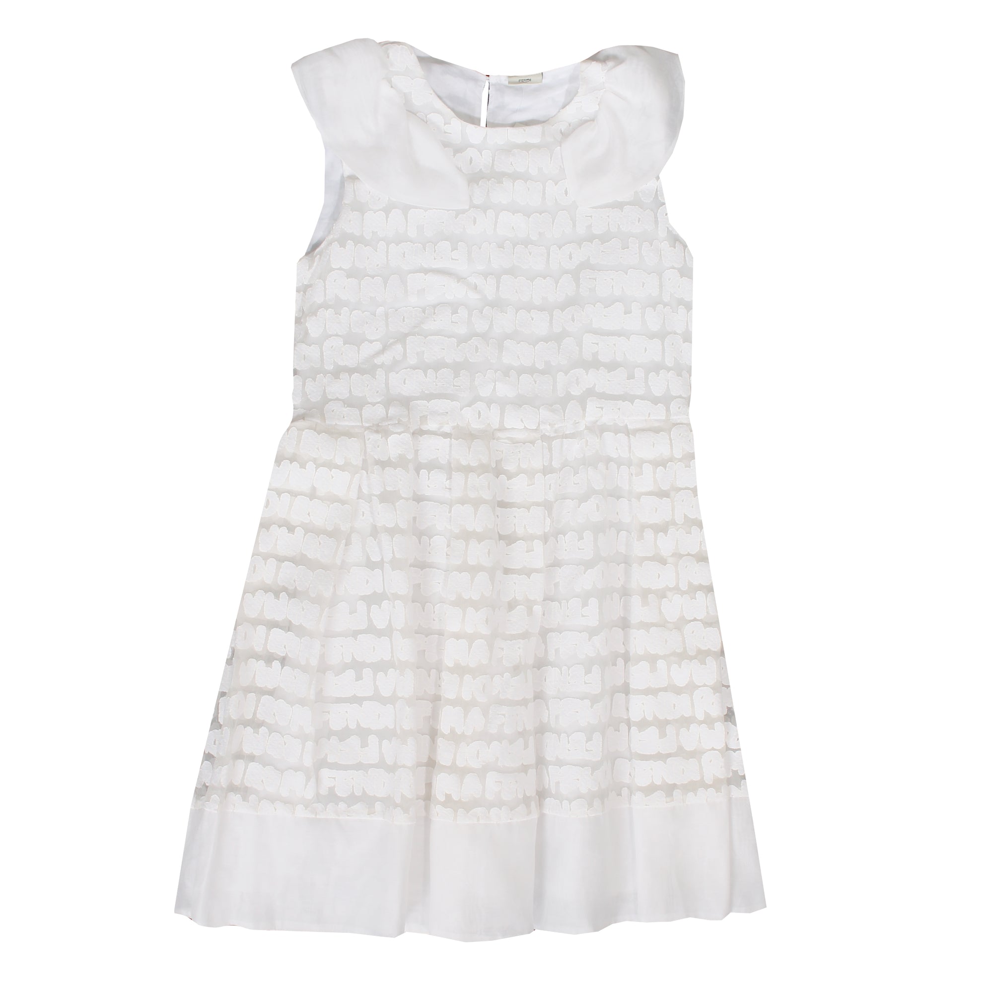 Girls Fendi Logo Lace Dress-White