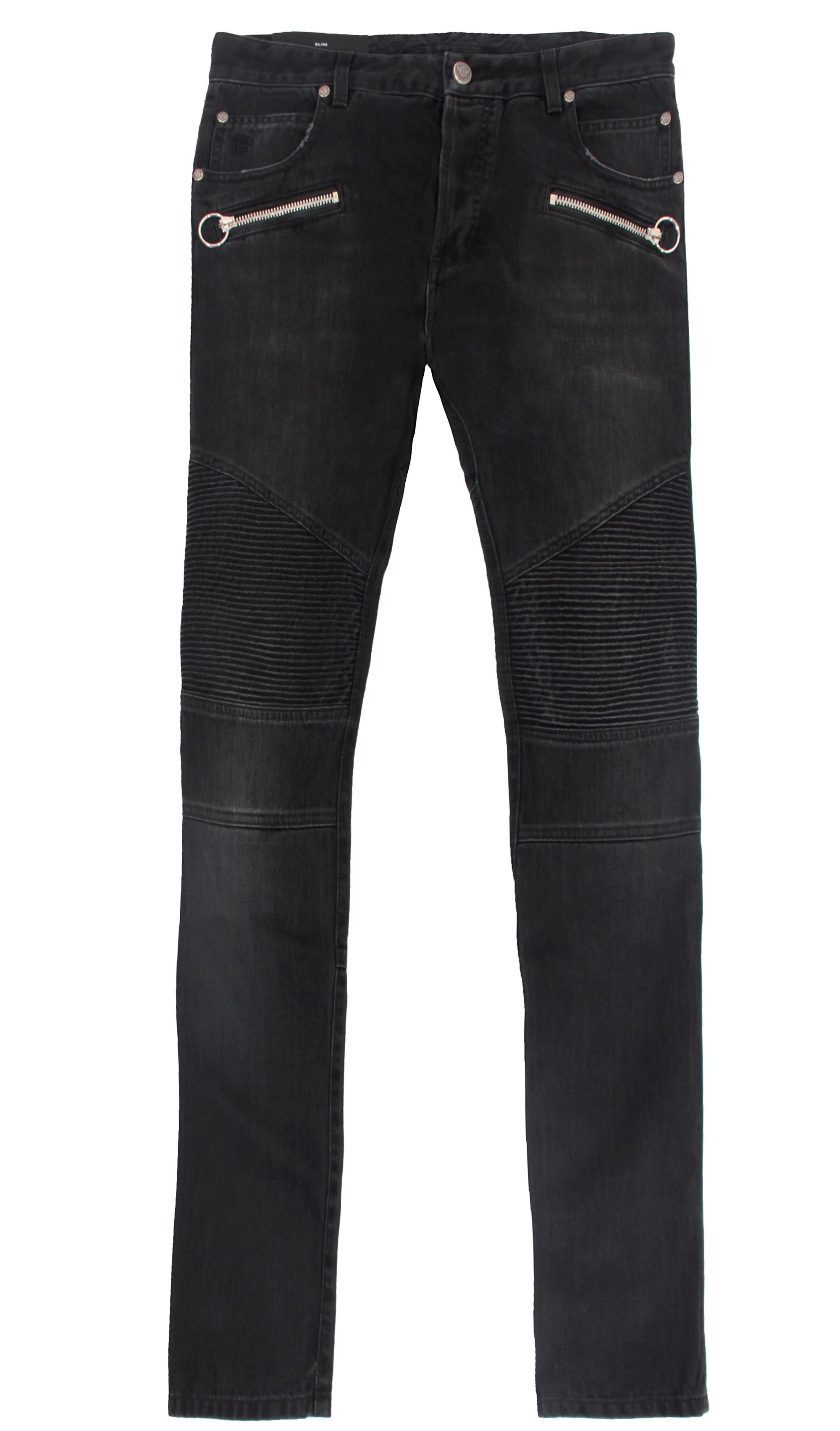Monogram Revers Ribbed Slim Jeans - Black